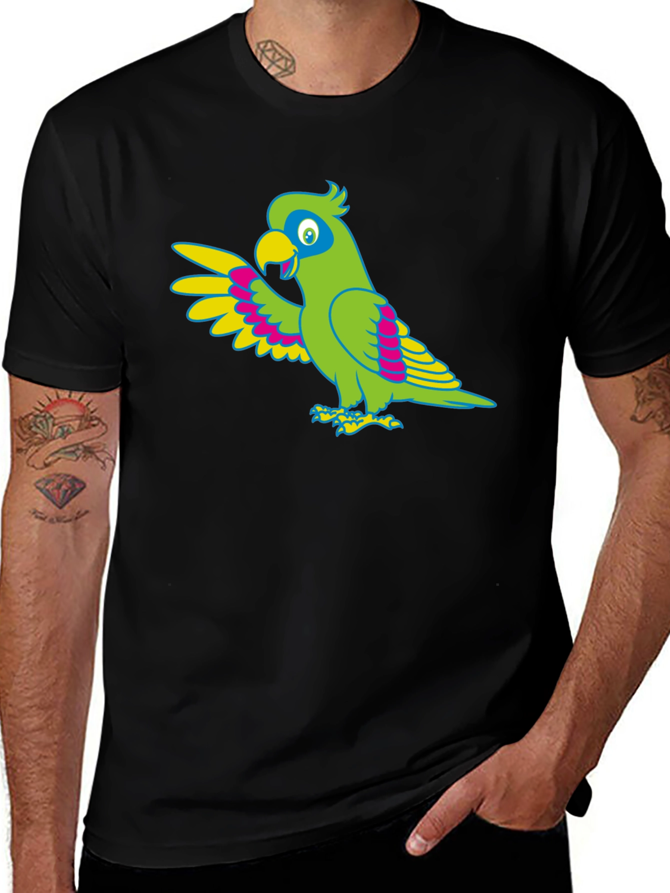 Parrot Graphic Tee - Black Cotton T-Shirt