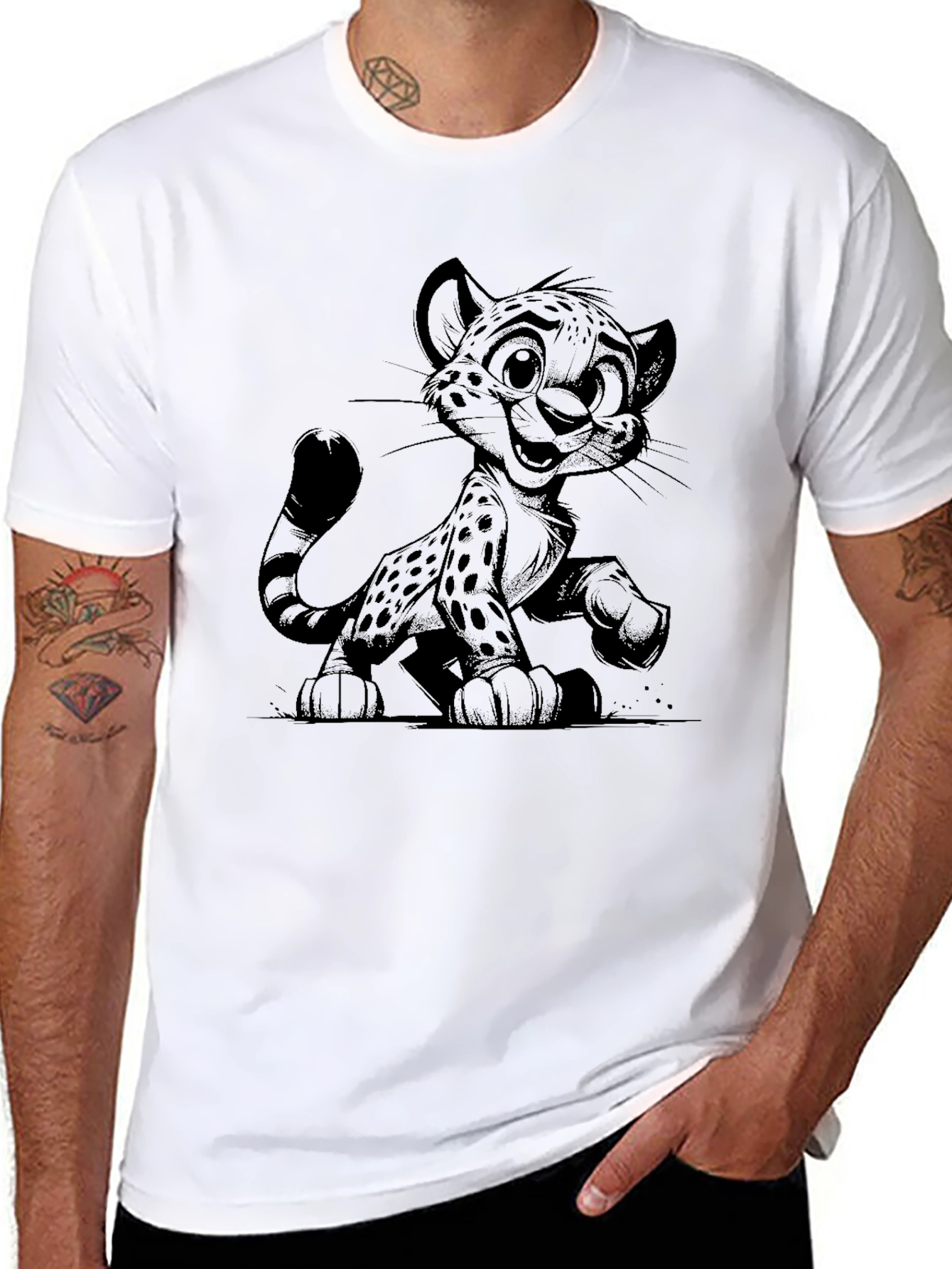 Cute Cheetah Graphic Black T-Shirt