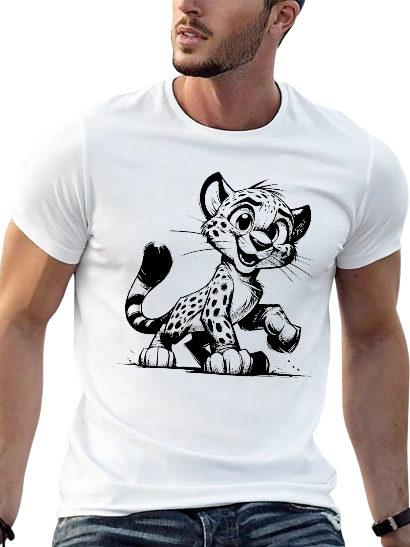 Cute Cheetah Graphic Black T-Shirt