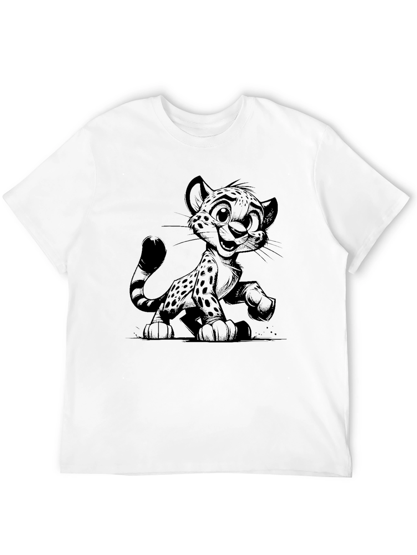 Cute Cheetah Graphic Black T-Shirt