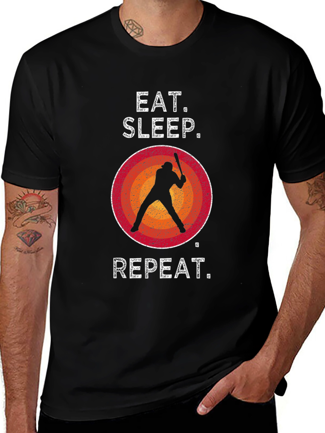 Eat Sleep Baseball Repeat Black Graphic Tee
