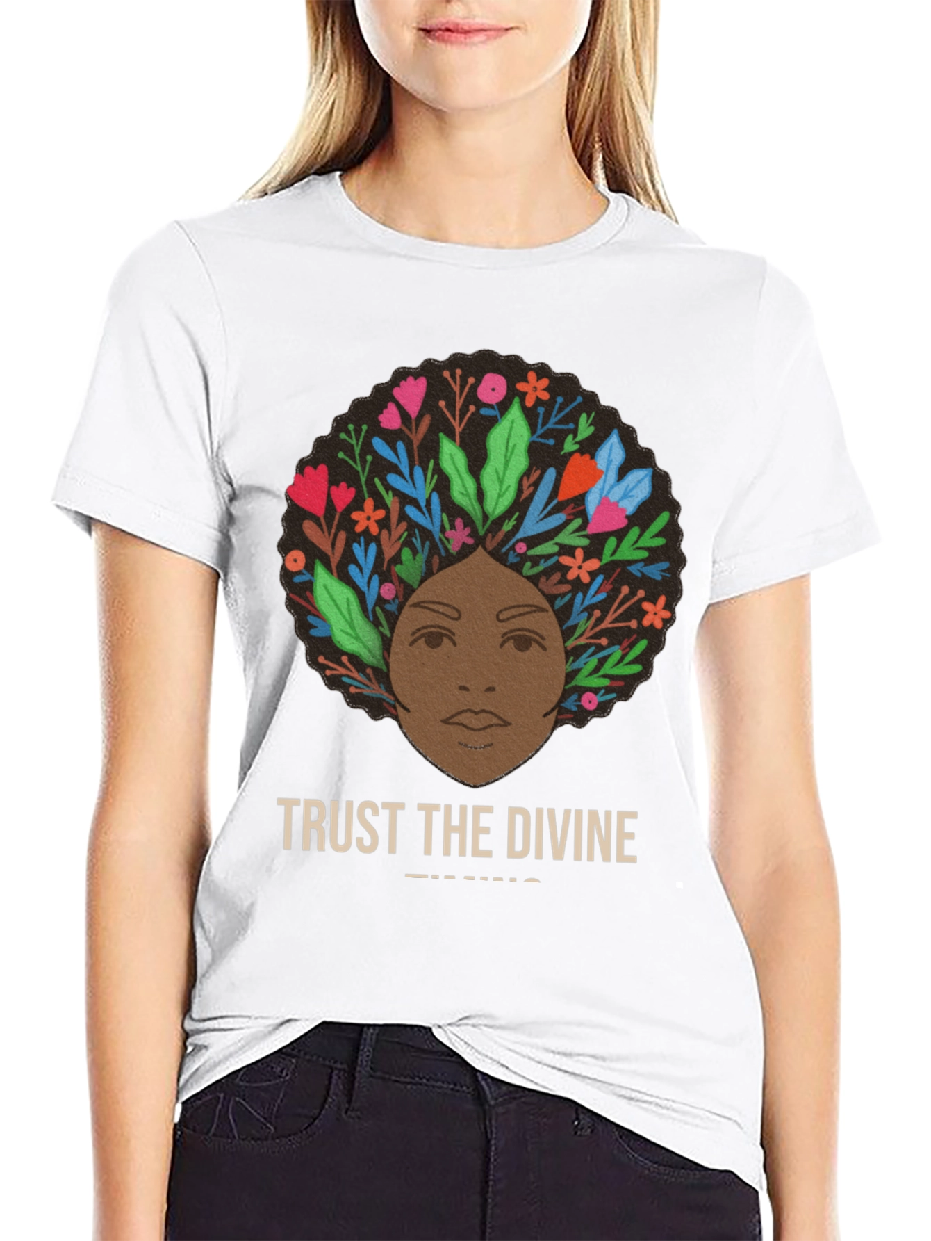 Trust the Divine T-Shirt - Floral Afro Design