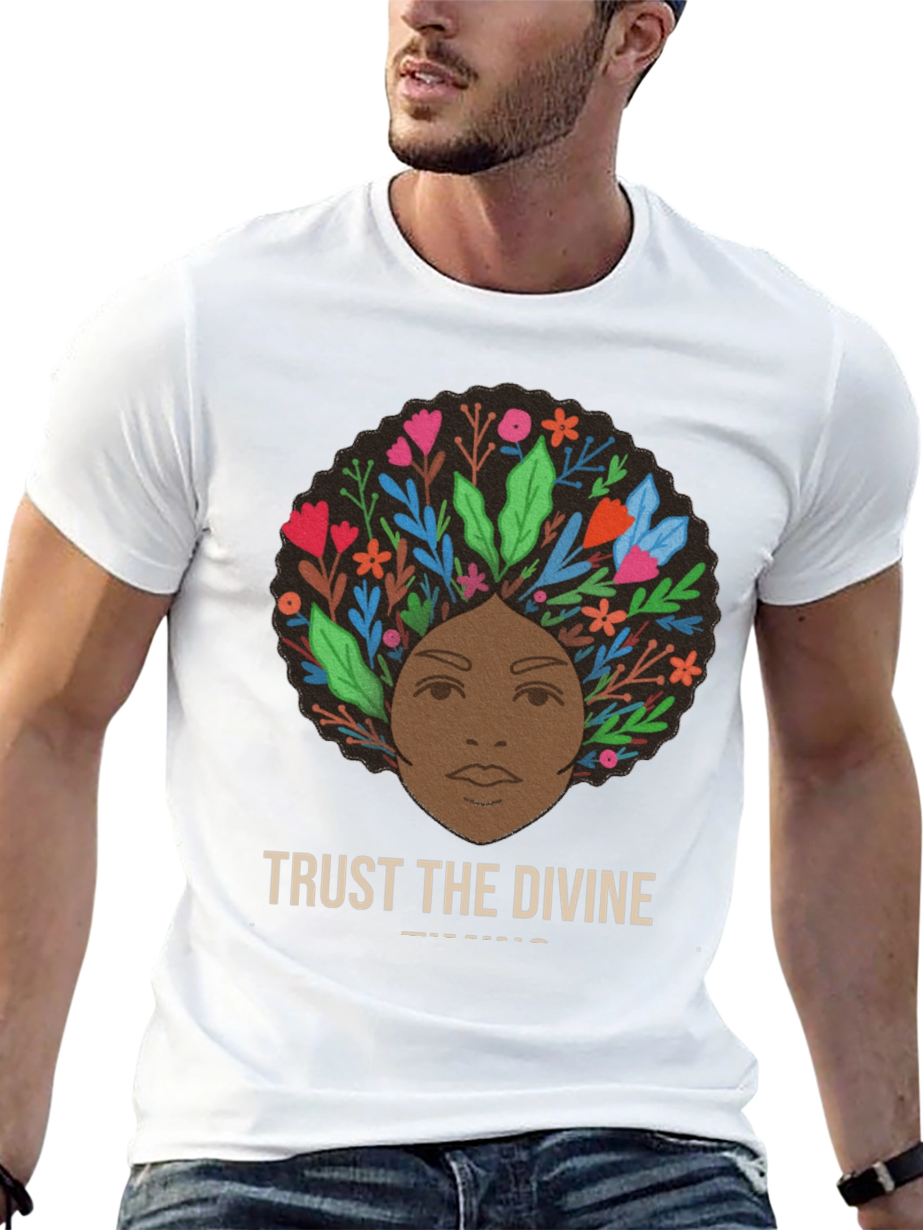 Trust the Divine T-Shirt - Floral Afro Design
