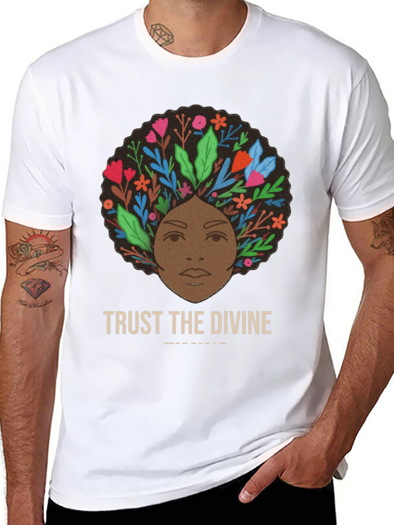 Trust the Divine T-Shirt - Floral Afro Design