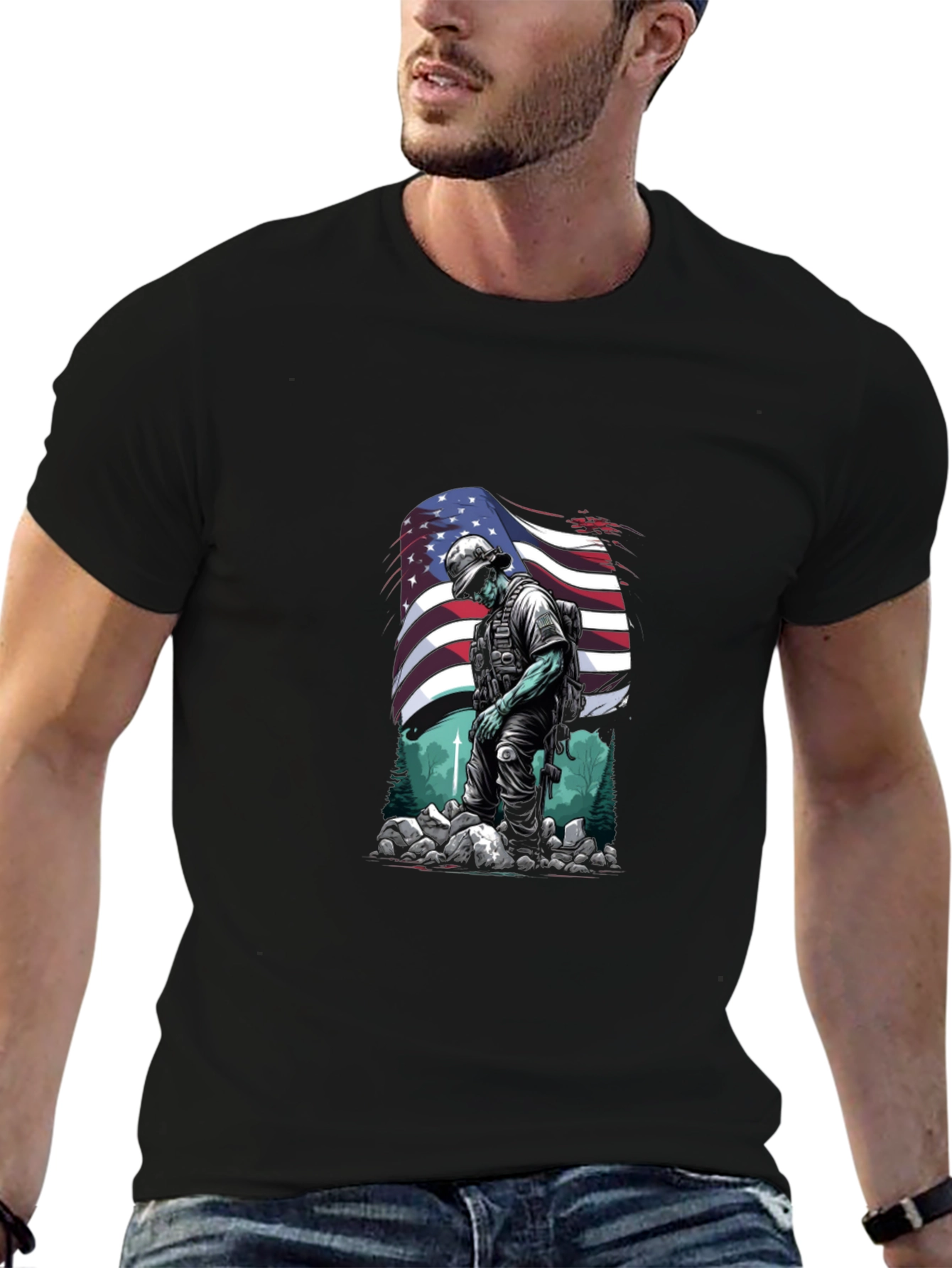 American Soldier Graphic T-Shirt - Patriotic Design