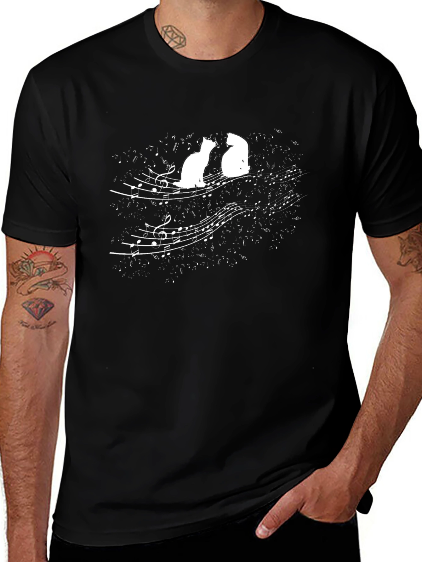 Musical Cats Black Graphic Tee