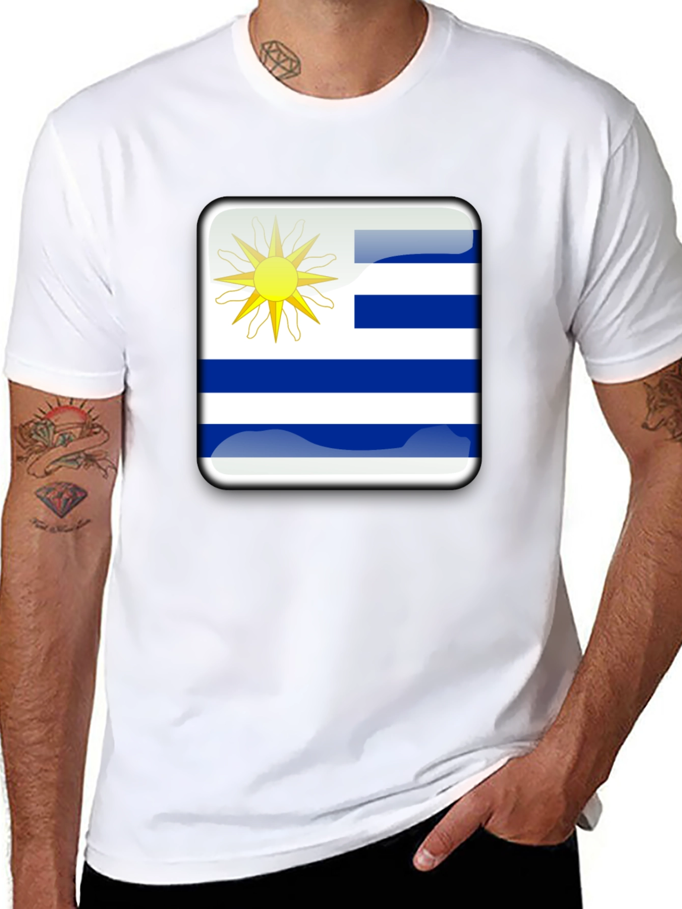 Uruguay Flag Graphic T-Shirt - Black Cotton Tee