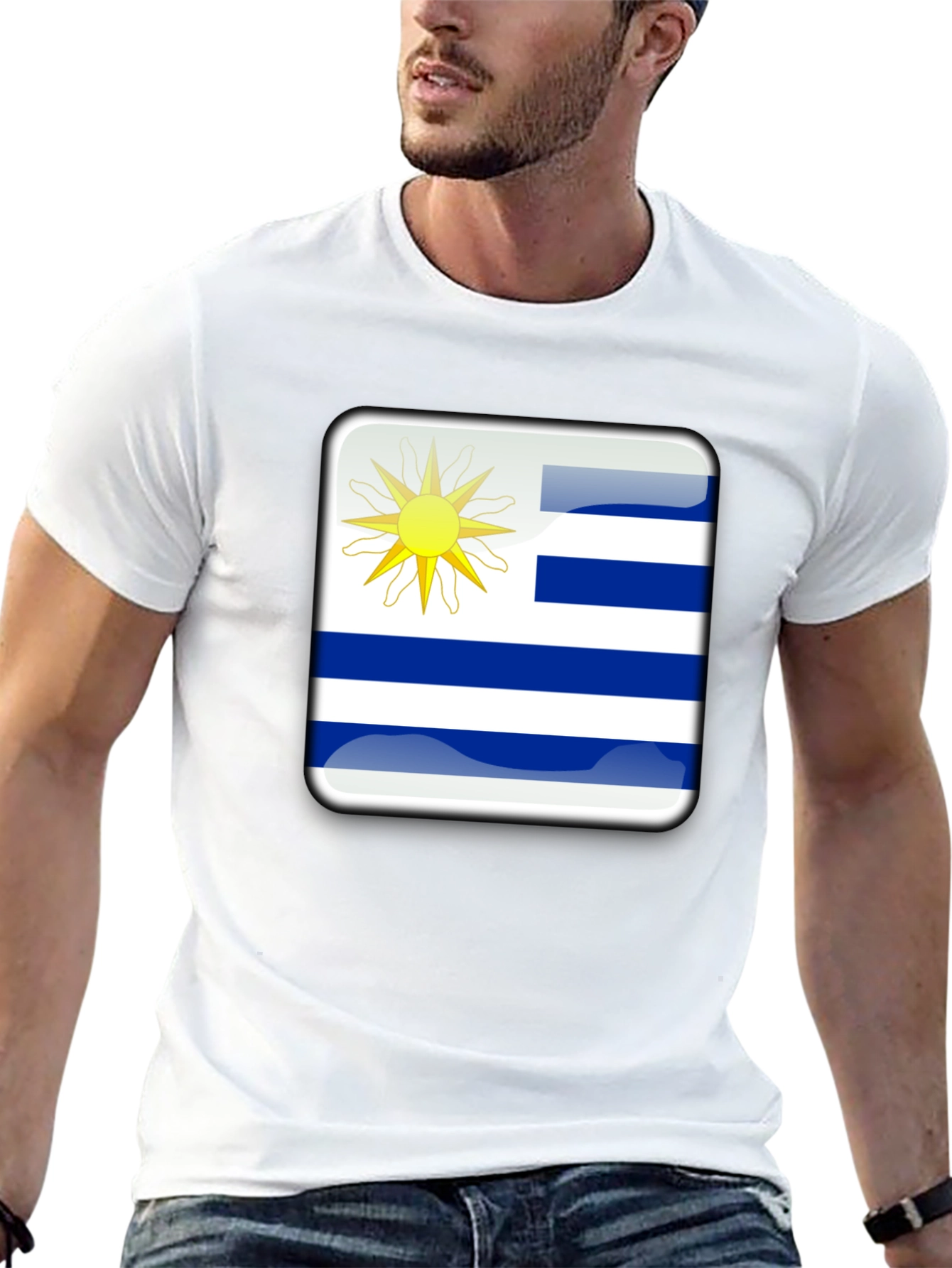 Uruguay Flag Graphic T-Shirt - Black Cotton Tee