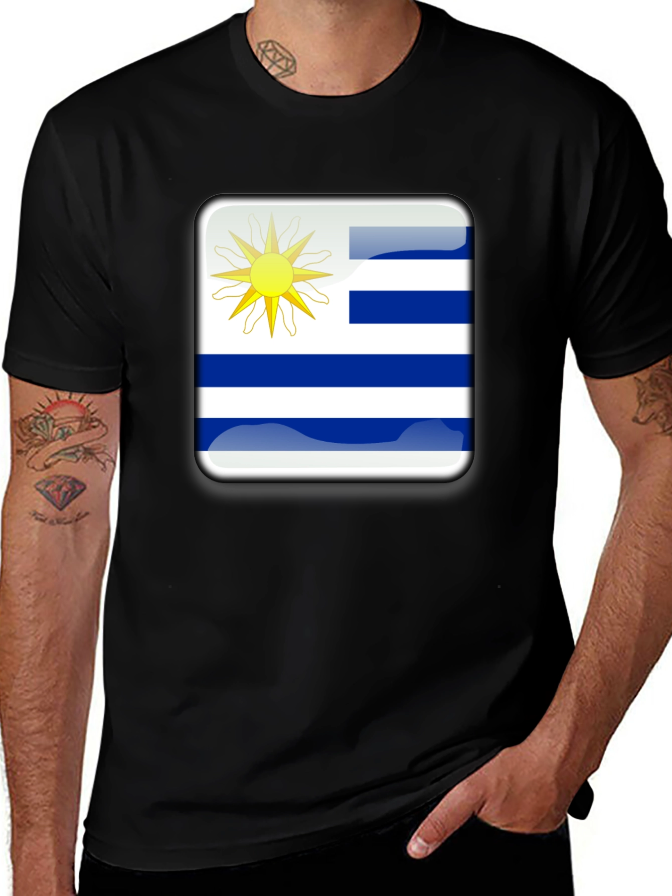 Uruguay Flag Graphic T-Shirt - Black Cotton Tee
