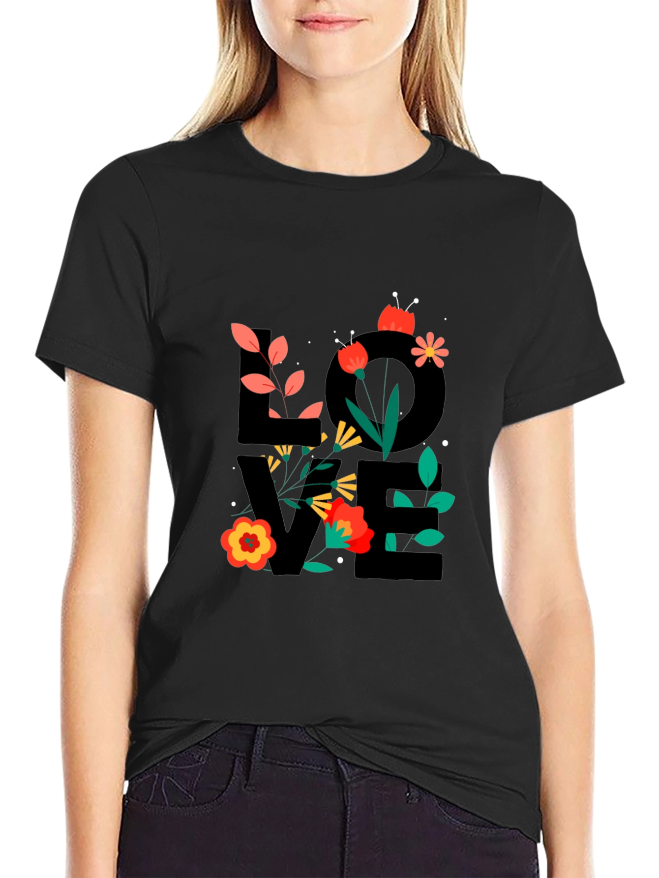 Floral LOVE Graphic T-Shirt - Trendy Casual Tee