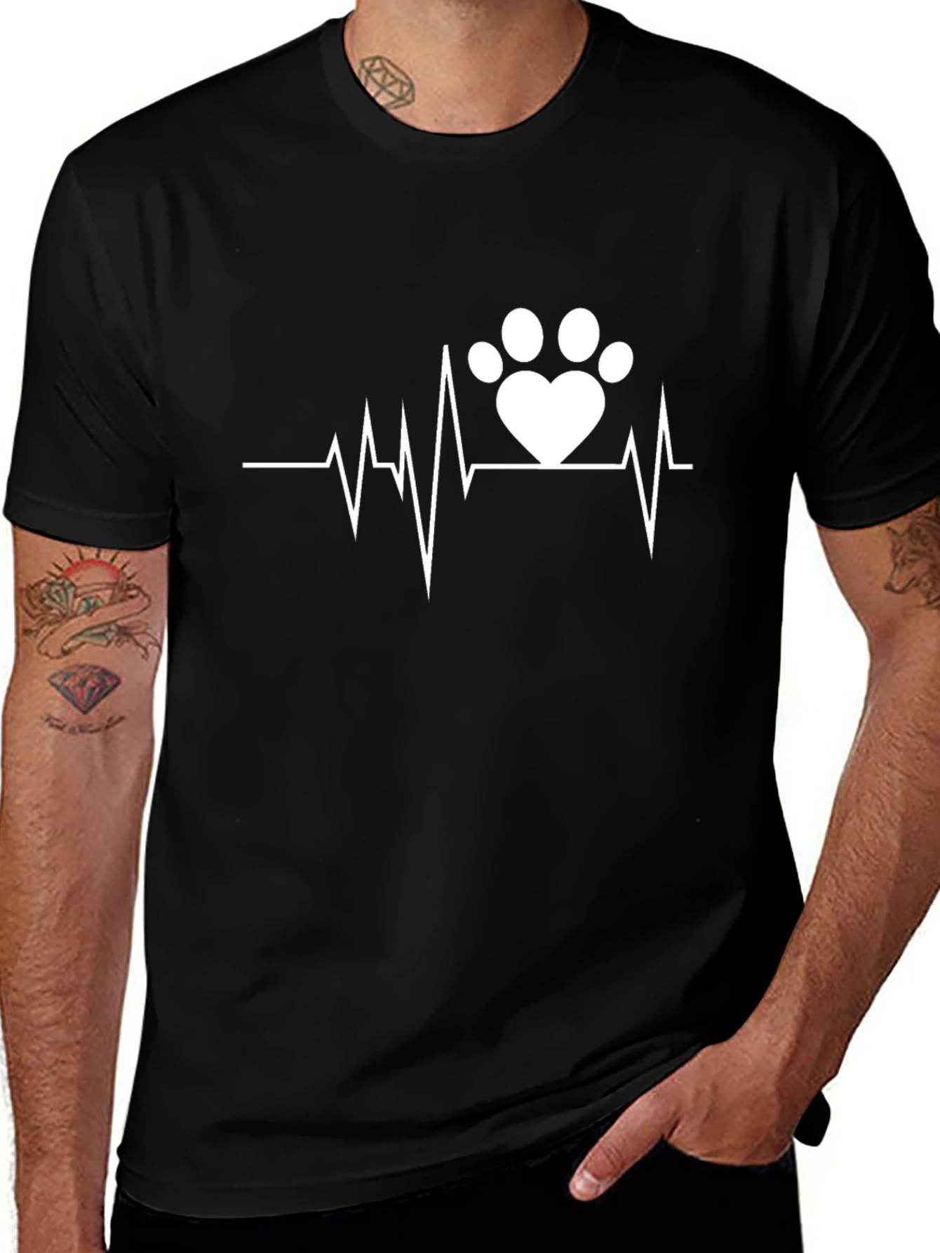Heartbeat Paw Print Graphic Tee - Black