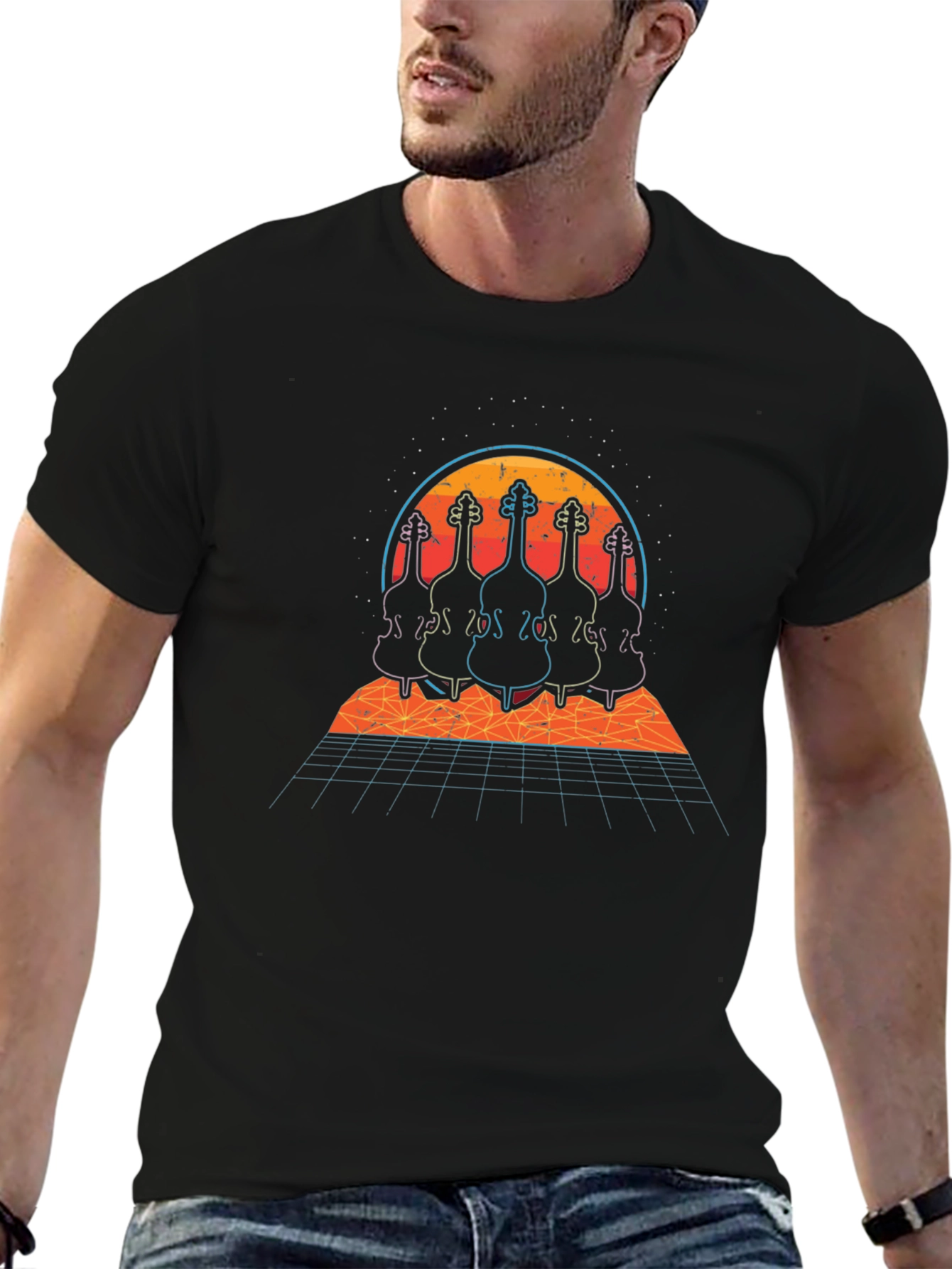 Retro Synthwave Double Bass T-Shirt