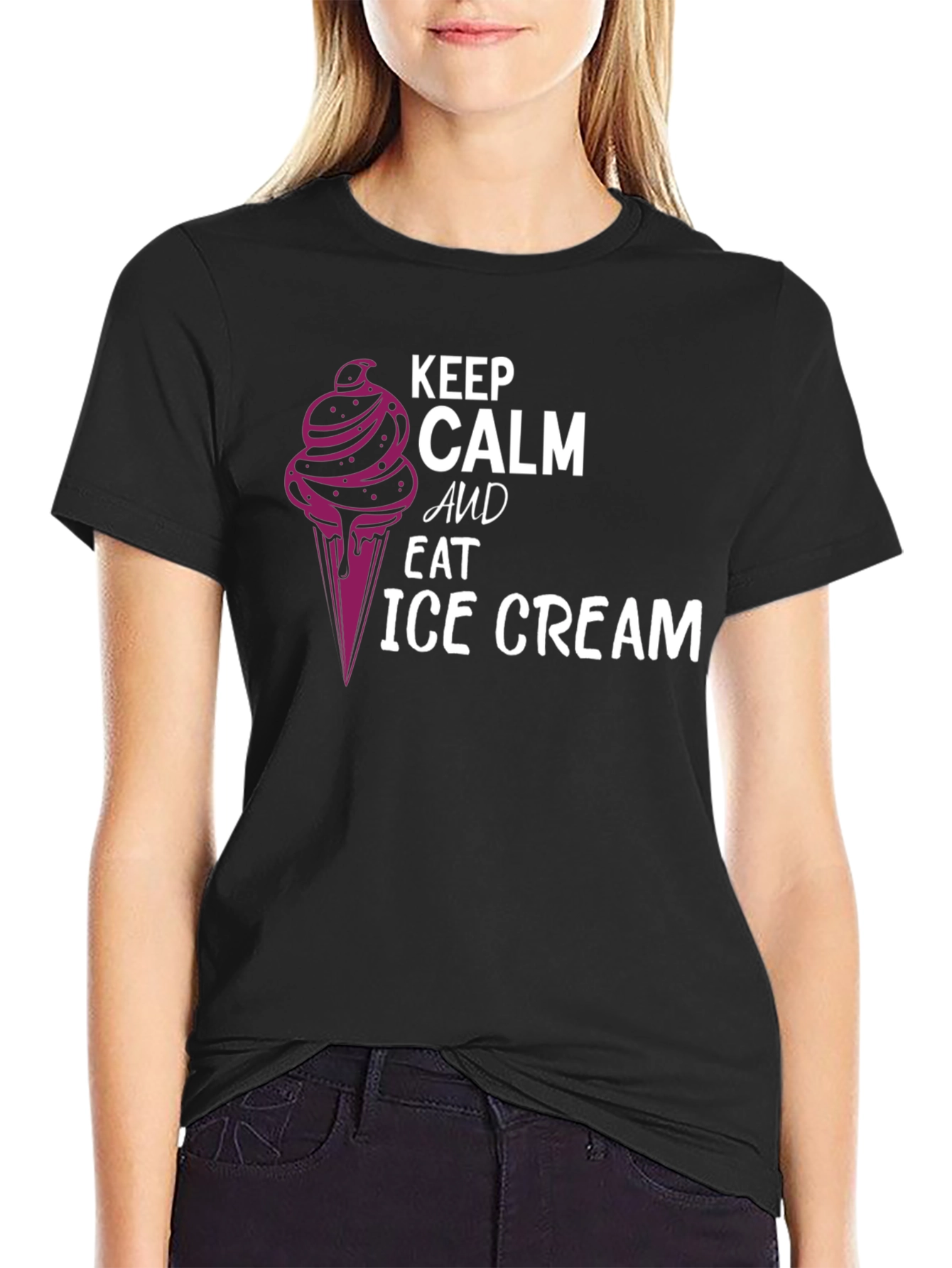 Keep Calm & Eat Ice Cream Black T-Shirt
