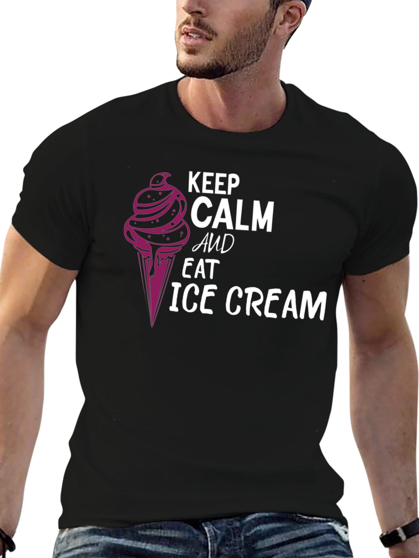 Keep Calm & Eat Ice Cream Black T-Shirt