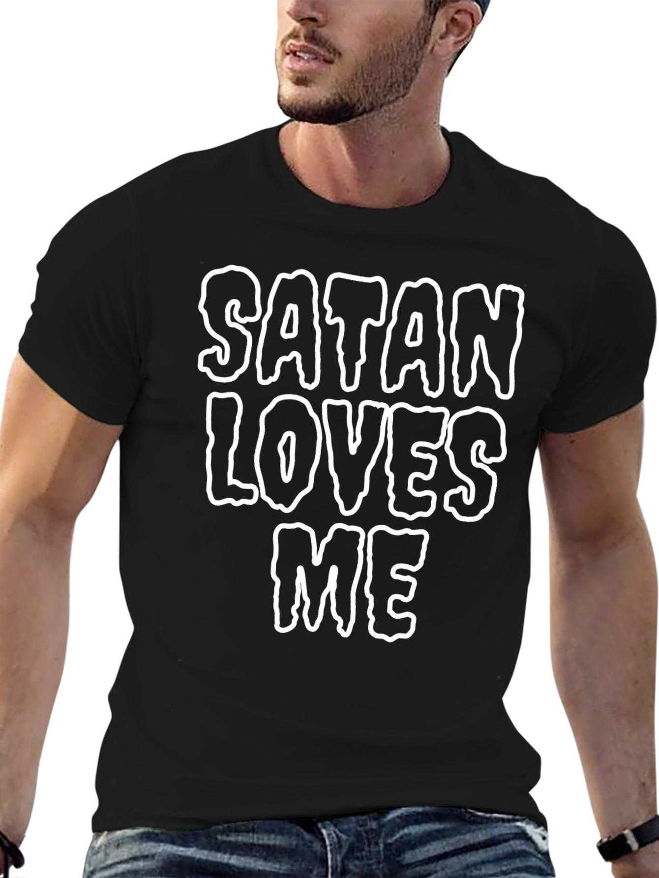 Satan Loves Me Graphic Tee - Black Cotton Blend