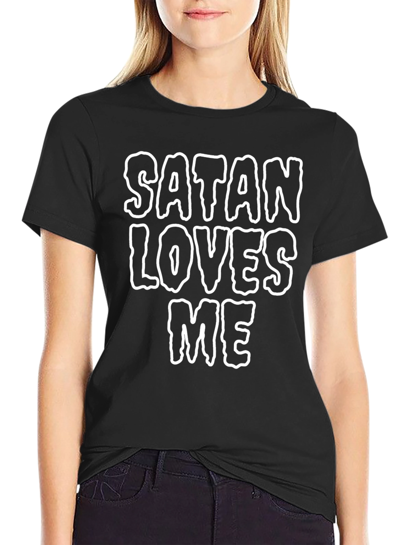 Satan Loves Me Graphic Tee - Black Cotton Blend
