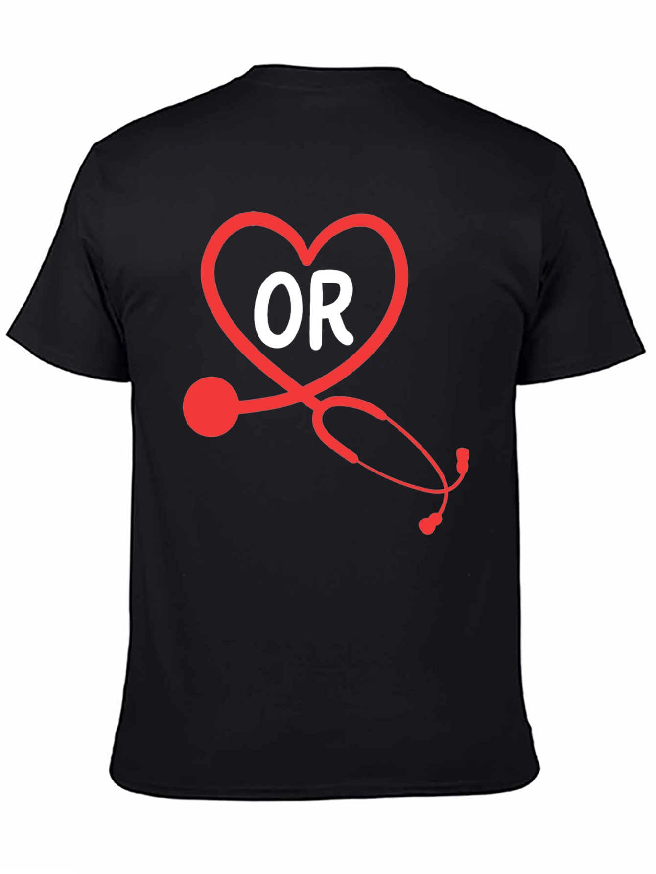 OR Nurse Heart Stethoscope Black T-Shirt