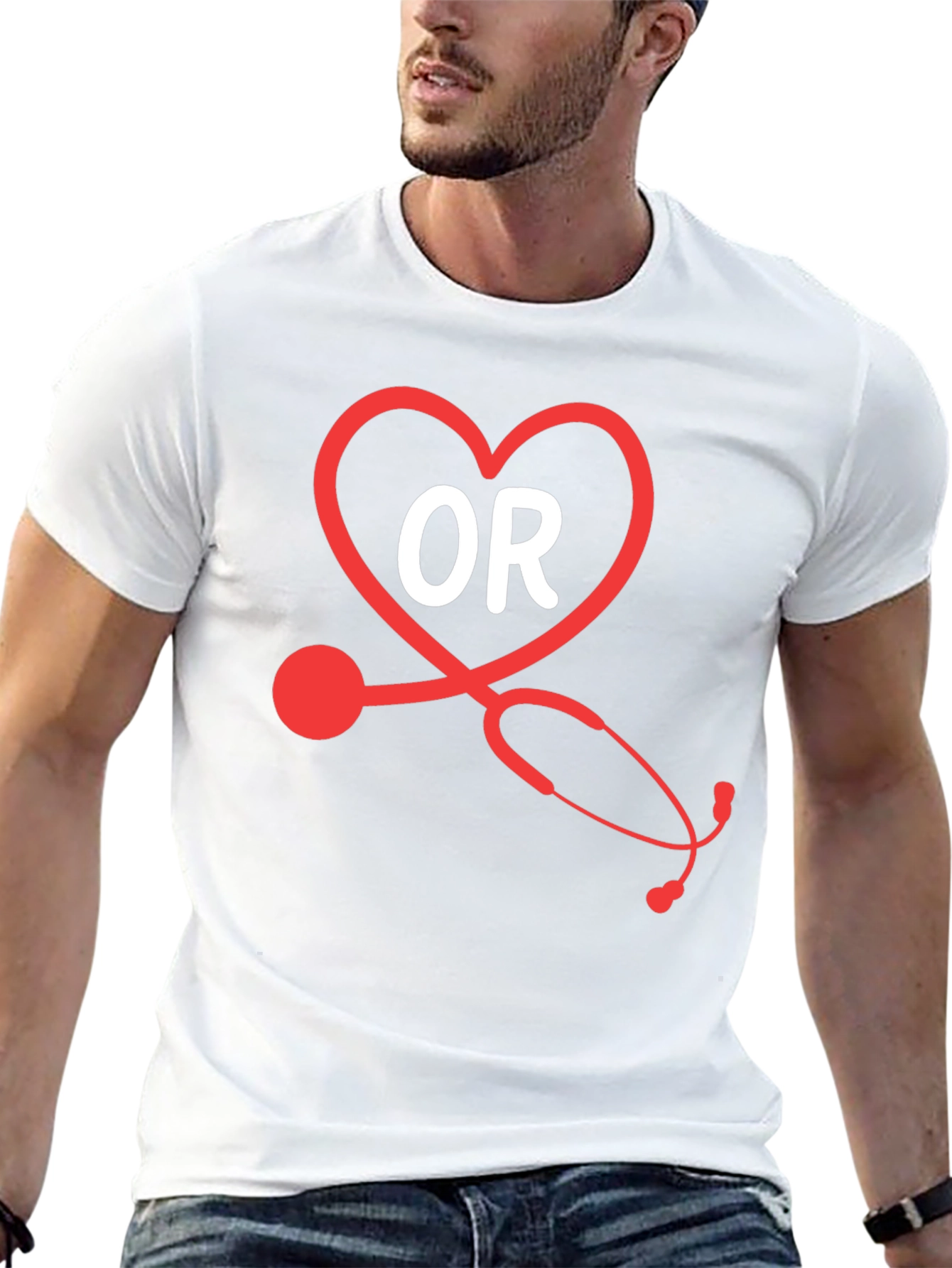 OR Nurse Heart Stethoscope Black T-Shirt