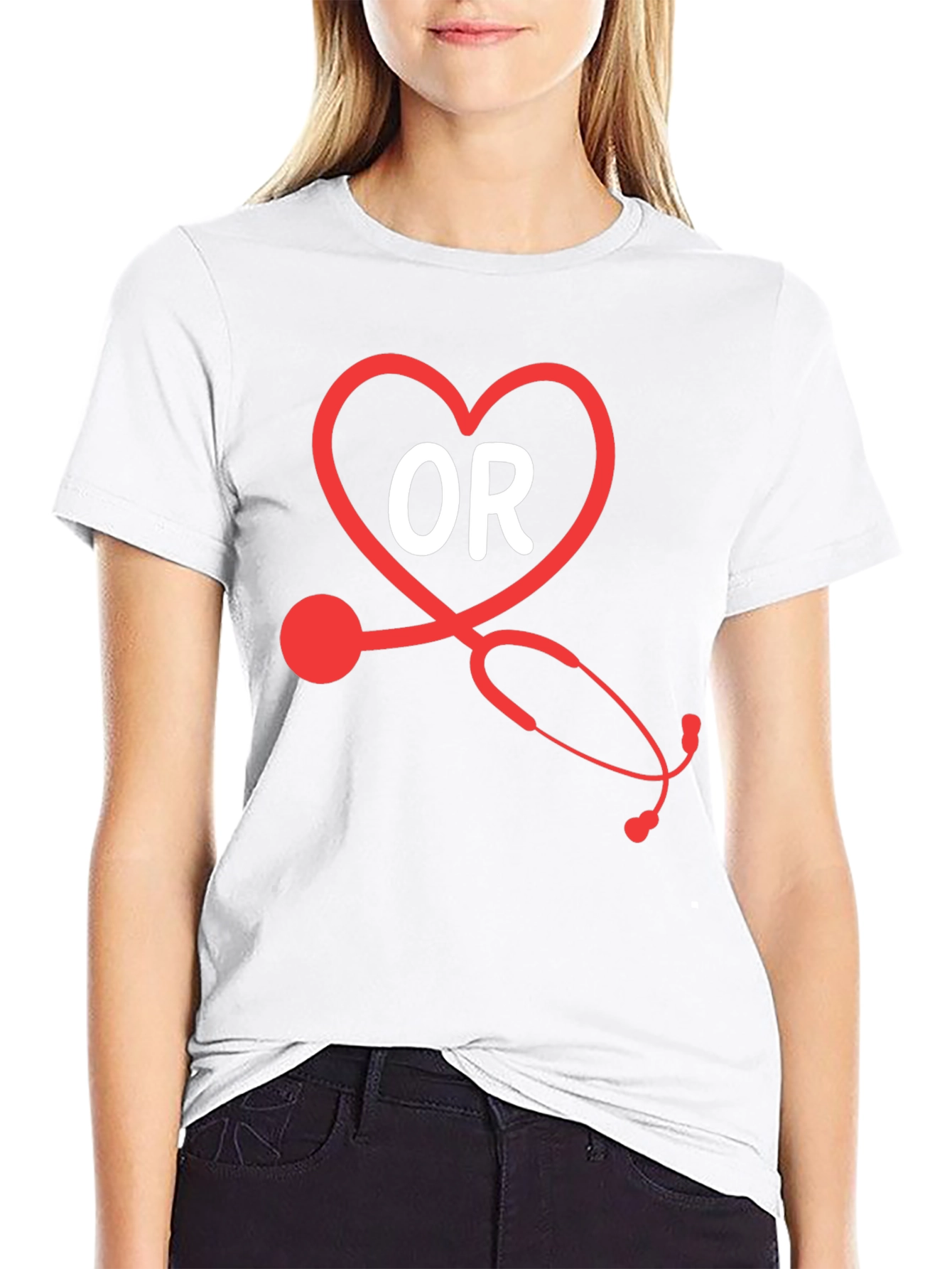 OR Nurse Heart Stethoscope Black T-Shirt