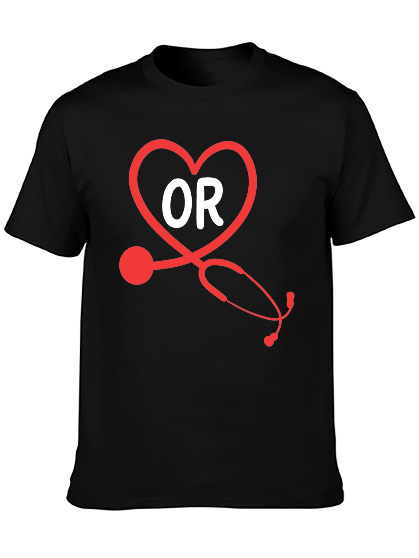 OR Nurse Heart Stethoscope Black T-Shirt
