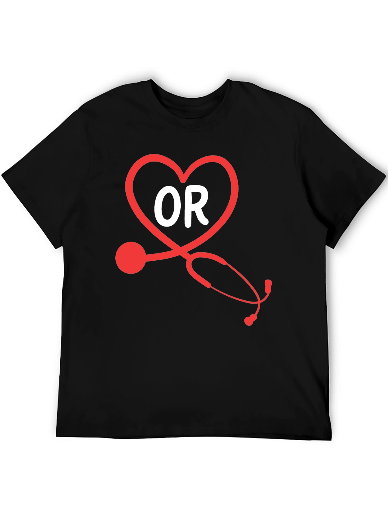 OR Nurse Heart Stethoscope Black T-Shirt