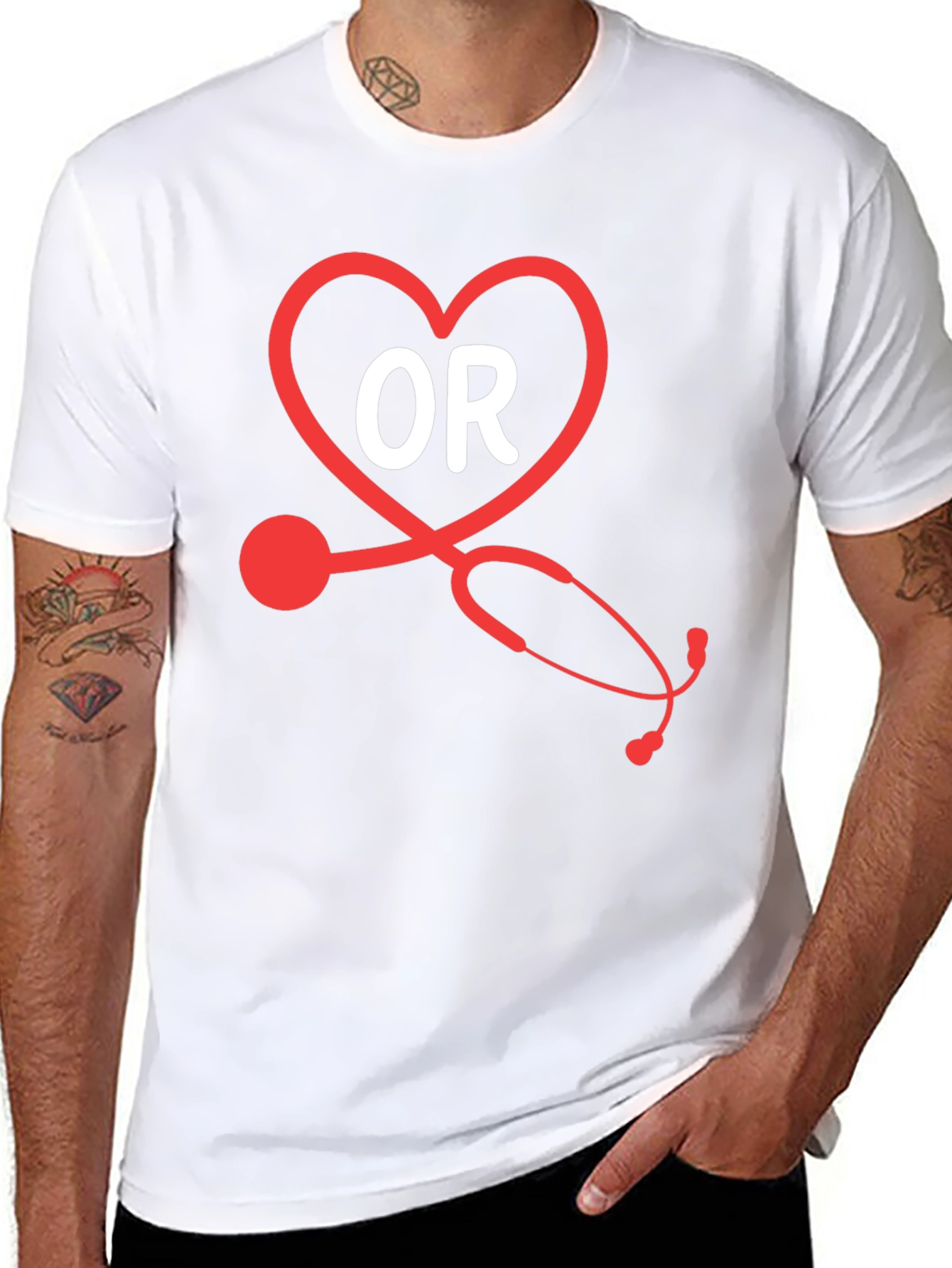 OR Nurse Heart Stethoscope Black T-Shirt