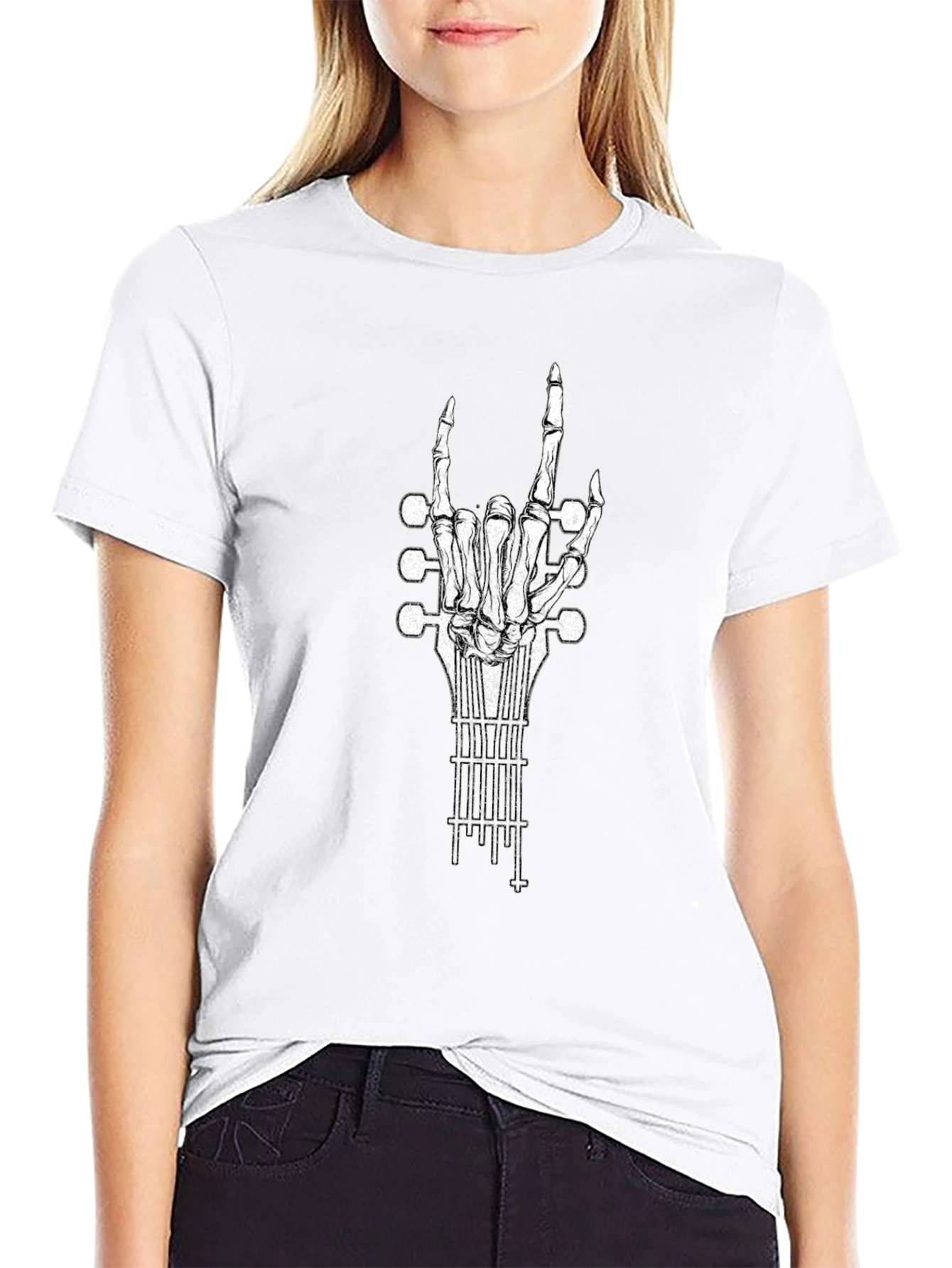 Rock On Guitar Skeleton Hand T-Shirt