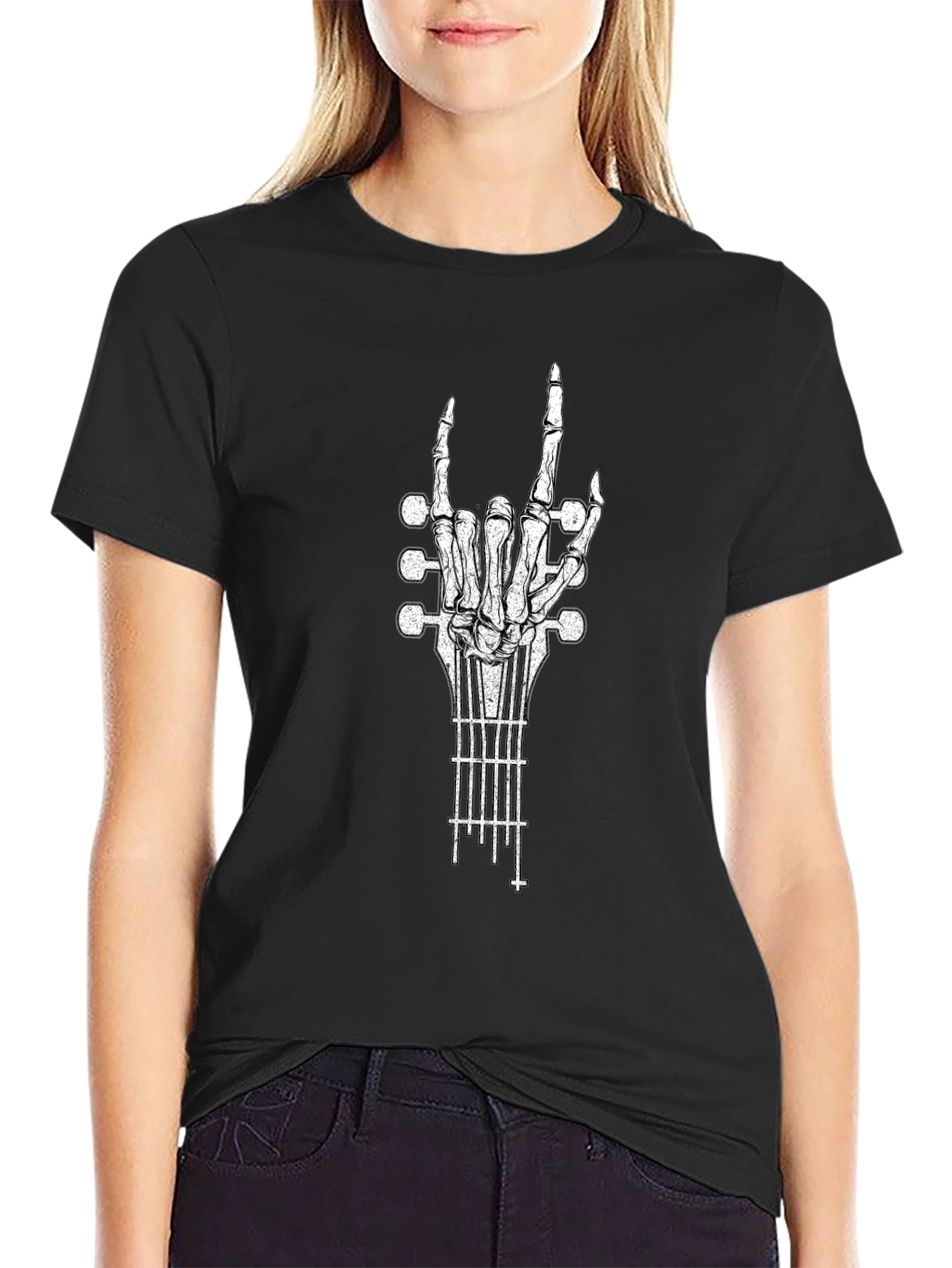 Rock On Guitar Skeleton Hand T-Shirt