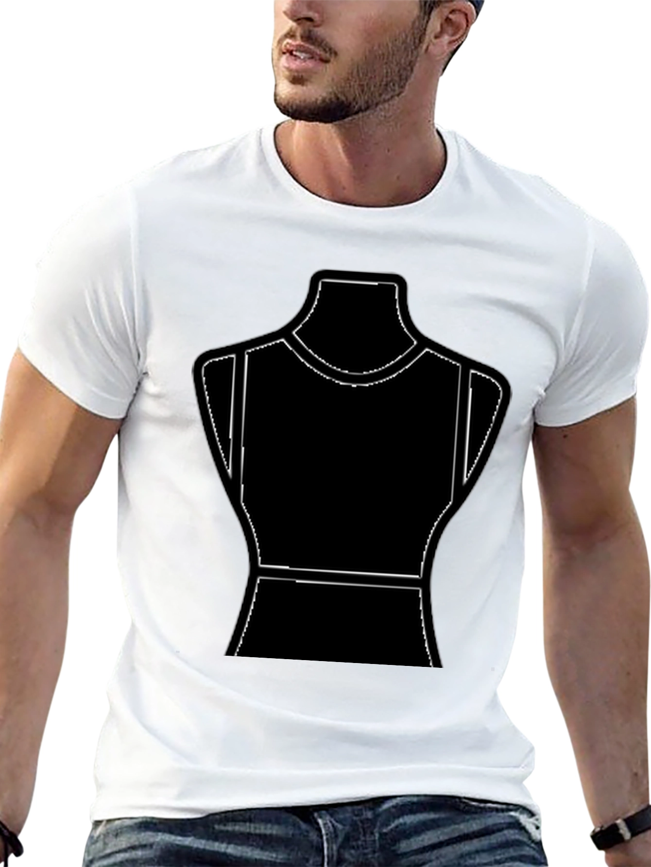 Black T-Shirt with Mannequin Outline Design