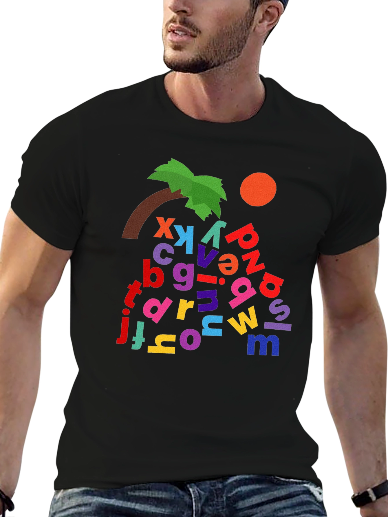 Alphabet Tree Black T-Shirt - Whimsical Design