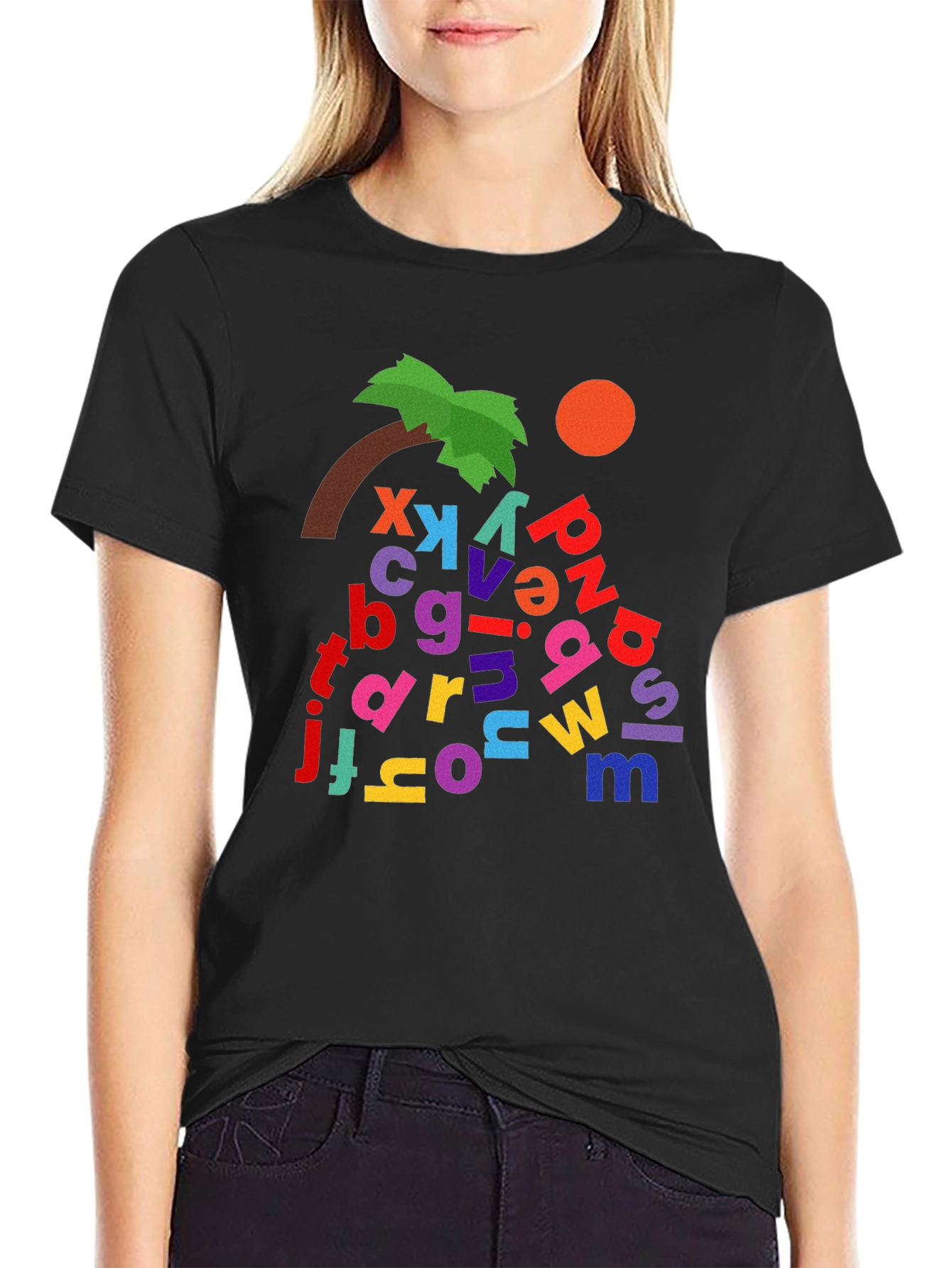 Alphabet Tree Black T-Shirt - Whimsical Design