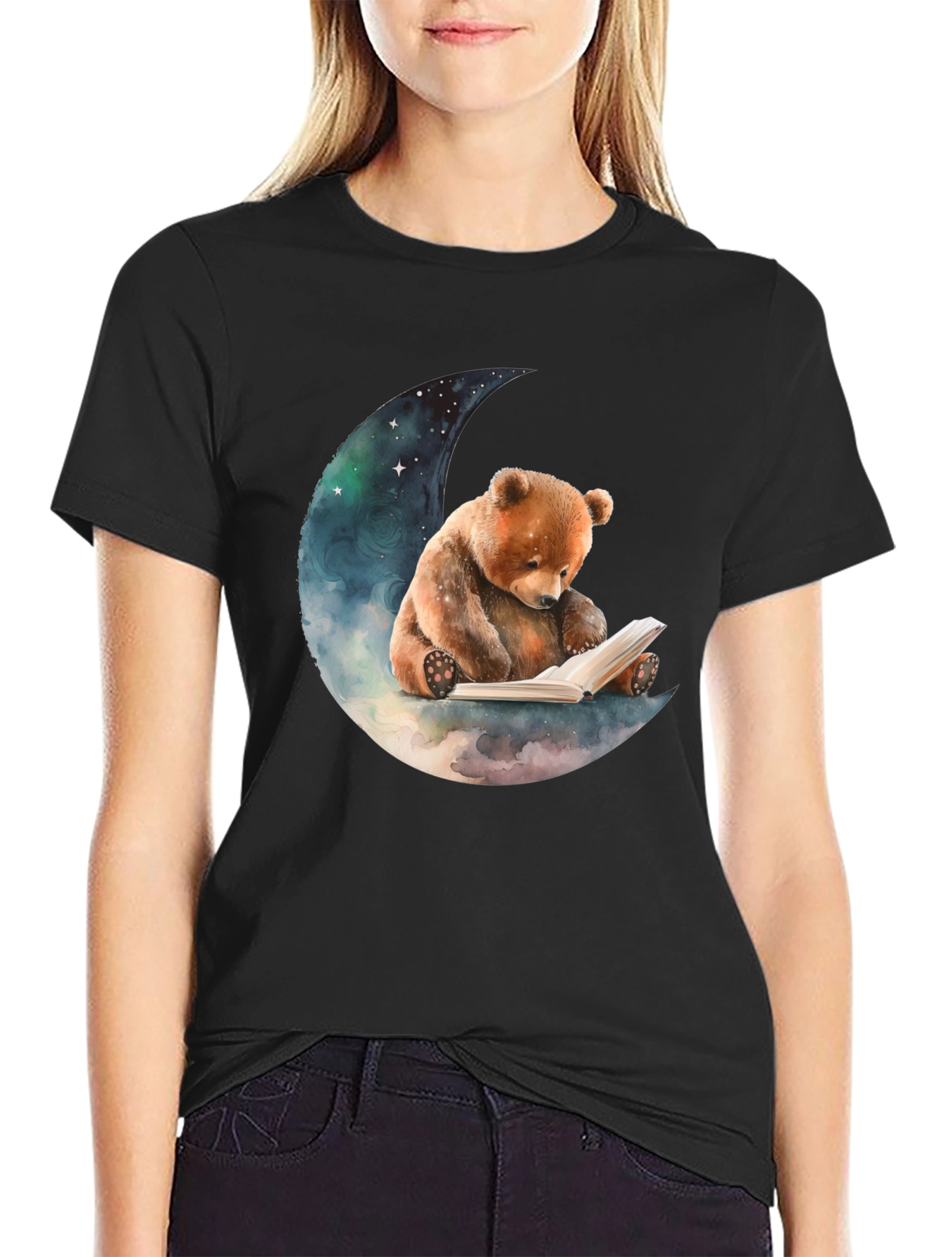 Bear Reading on Moon T-Shirt
