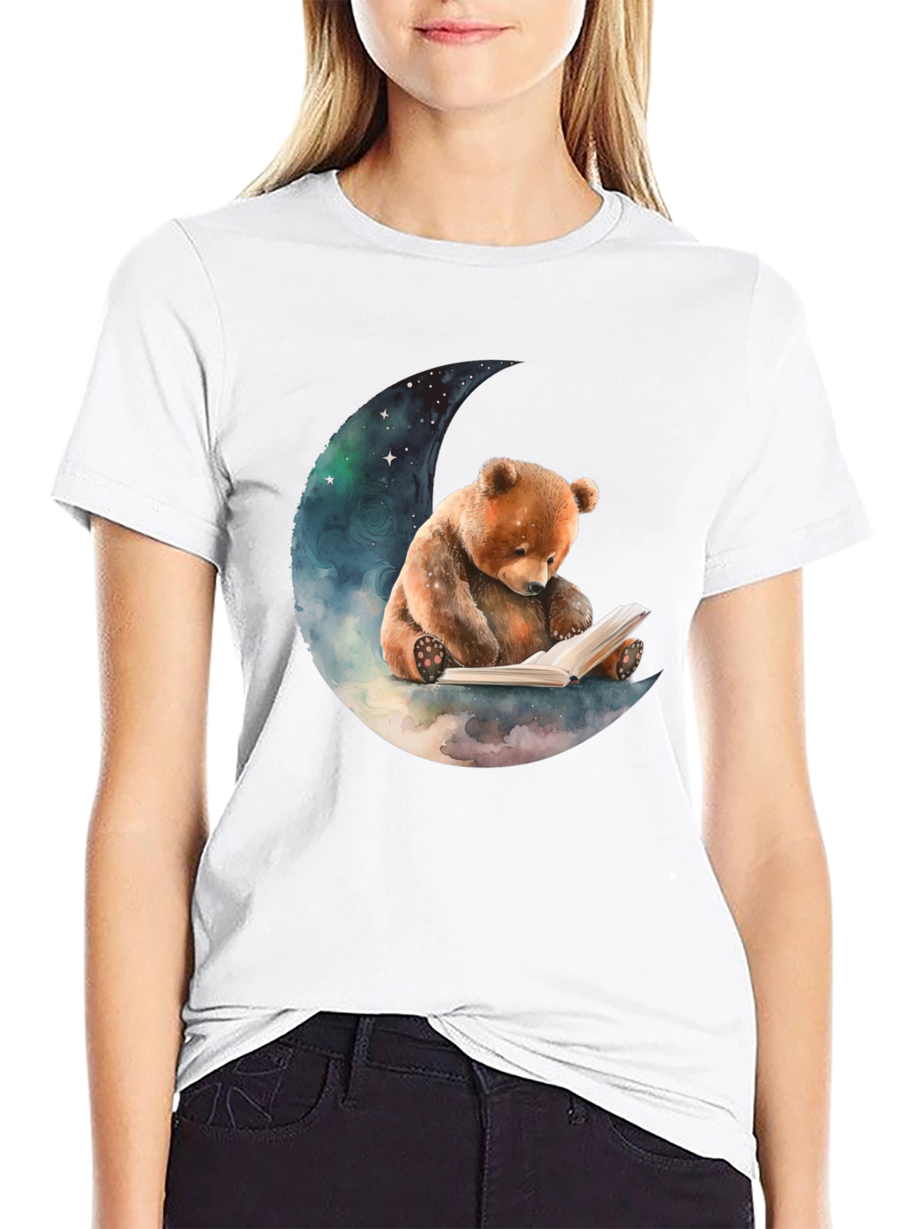 Bear Reading on Moon T-Shirt