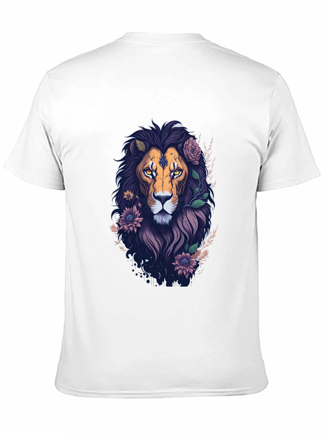 Floral Lion Graphic Tee - Black Cotton T-Shirt
