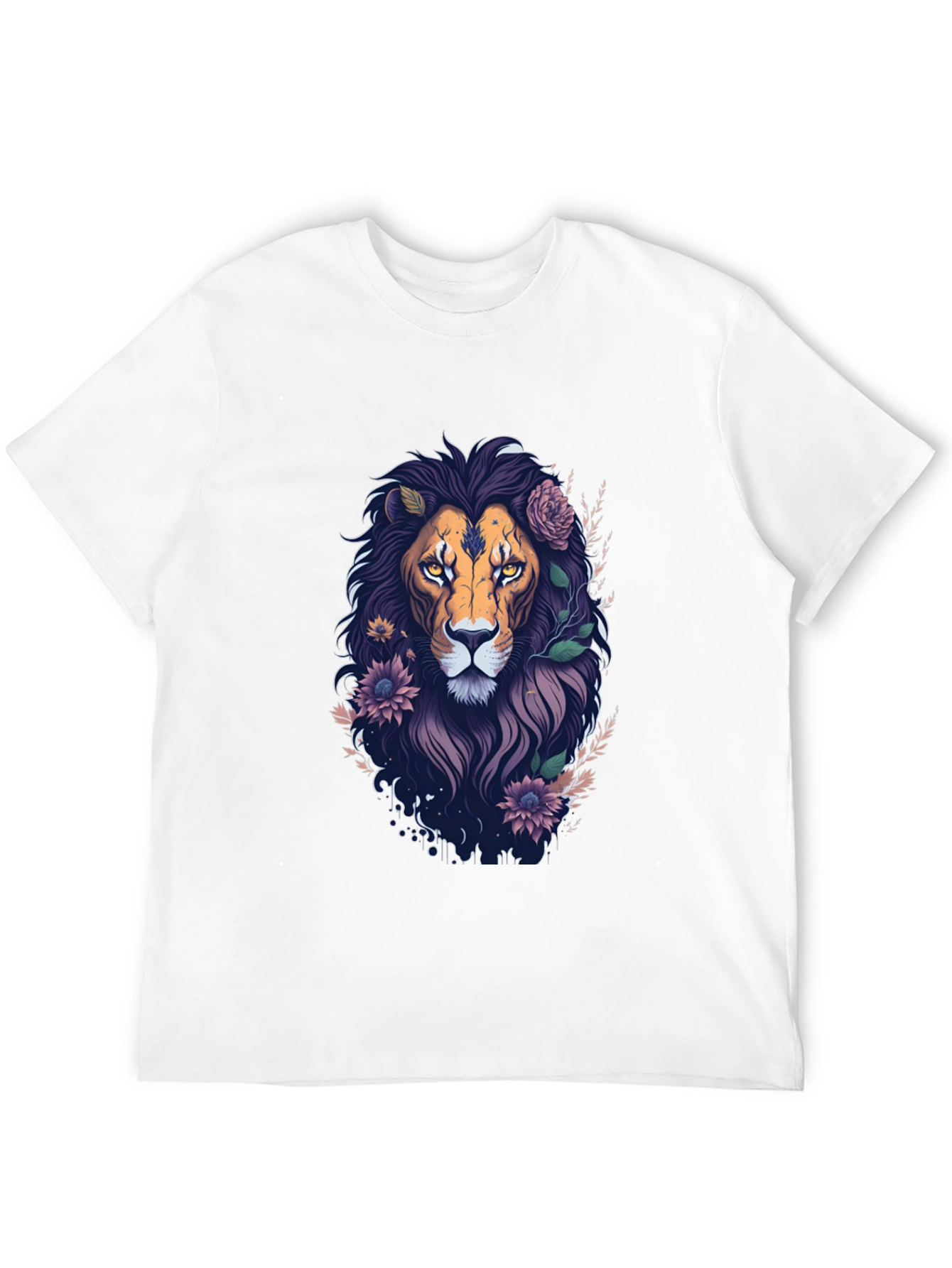 Floral Lion Graphic Tee - Black Cotton T-Shirt