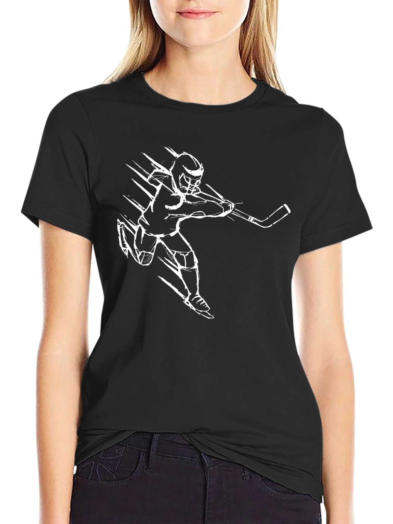 Hockey Player Graphic Tee - Sporty Black T-Shirt