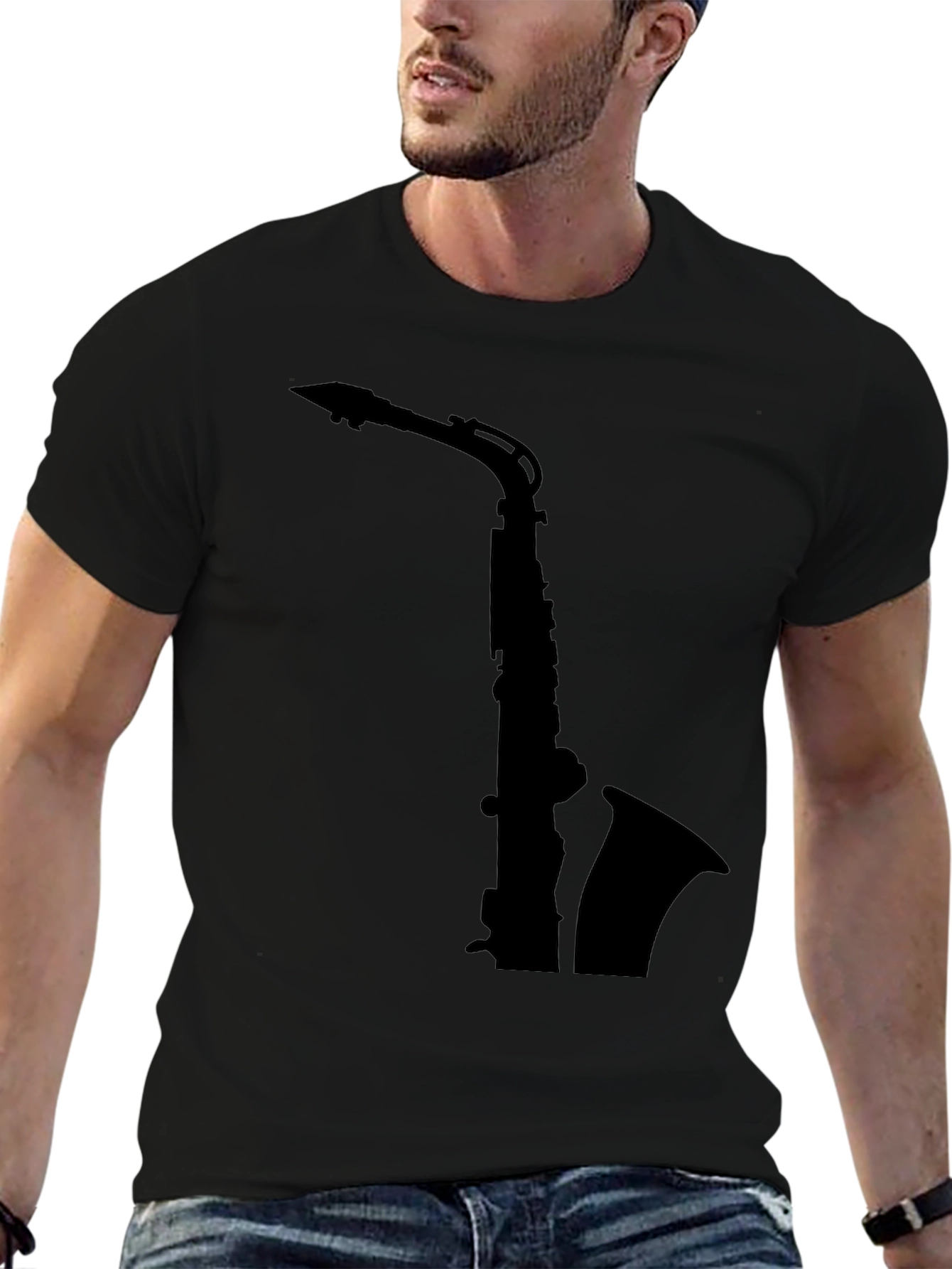Saxophone Silhouette Black T-Shirt