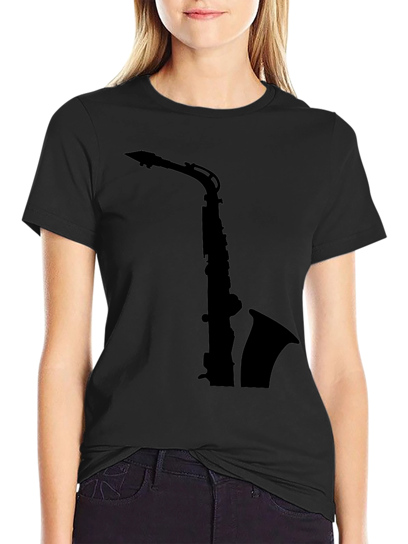 Saxophone Silhouette Black T-Shirt