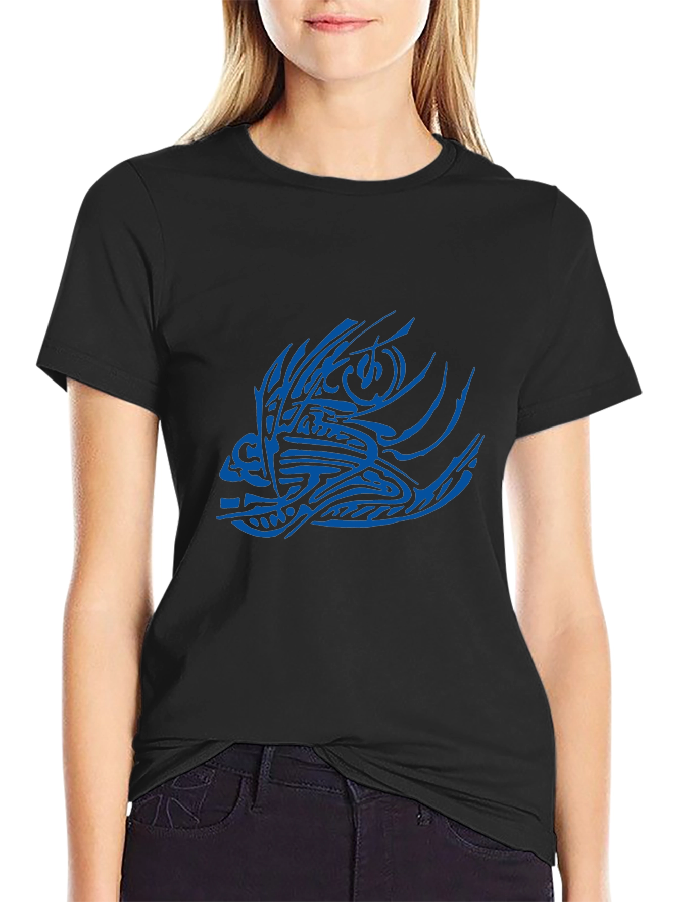 Tribal Fish Graphic Black T-Shirt