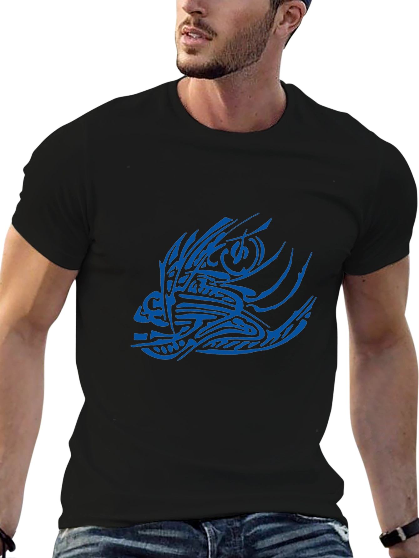 Tribal Fish Graphic Black T-Shirt