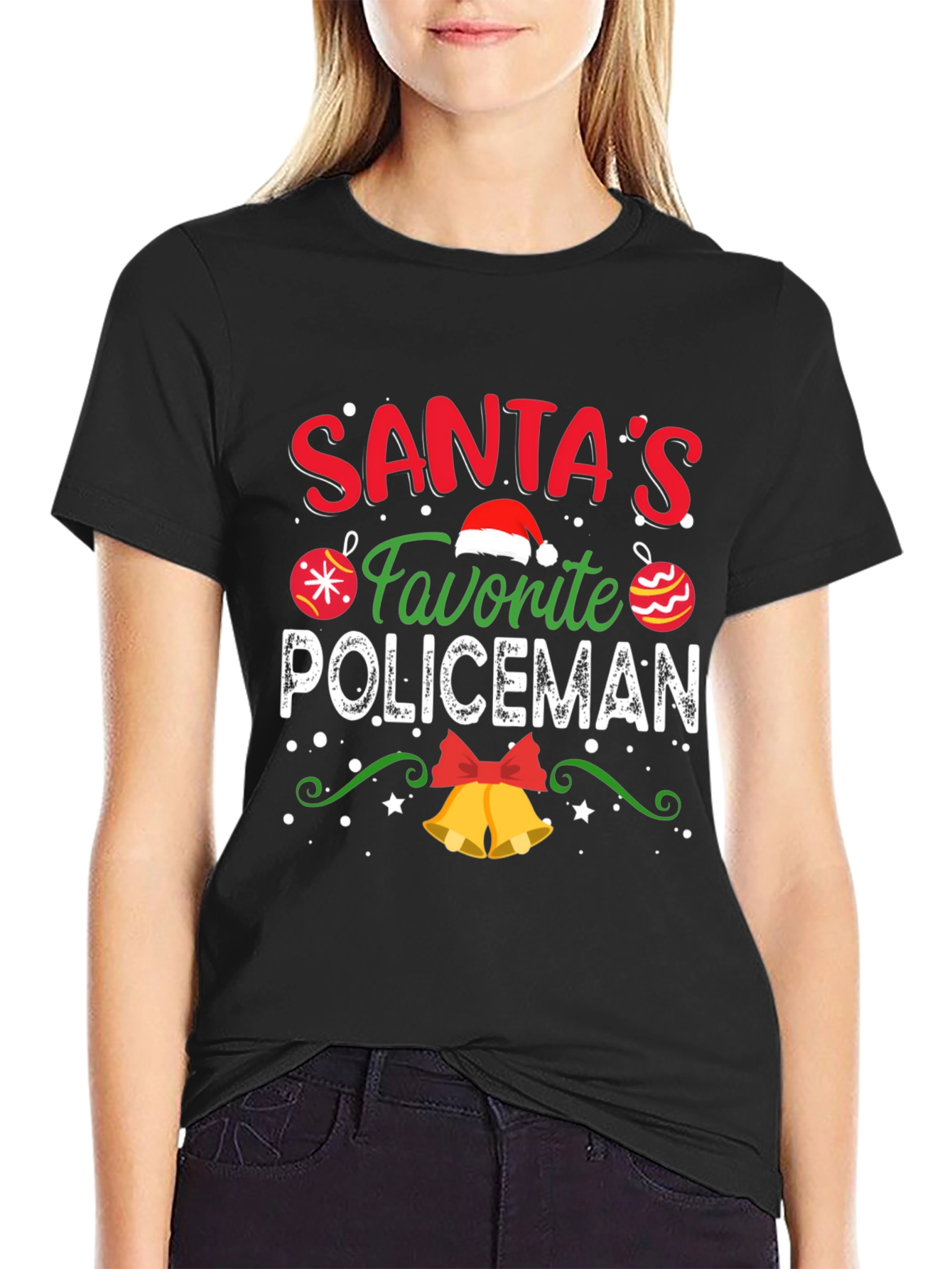 Santas Favorite Policeman Christmas Graphic T-Shirt