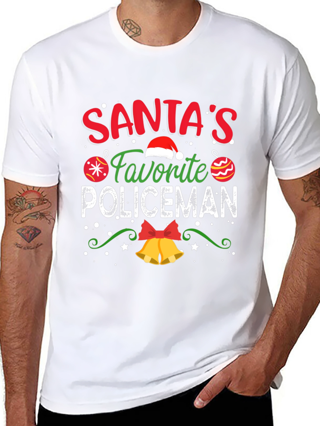 Santas Favorite Policeman Christmas Graphic T-Shirt