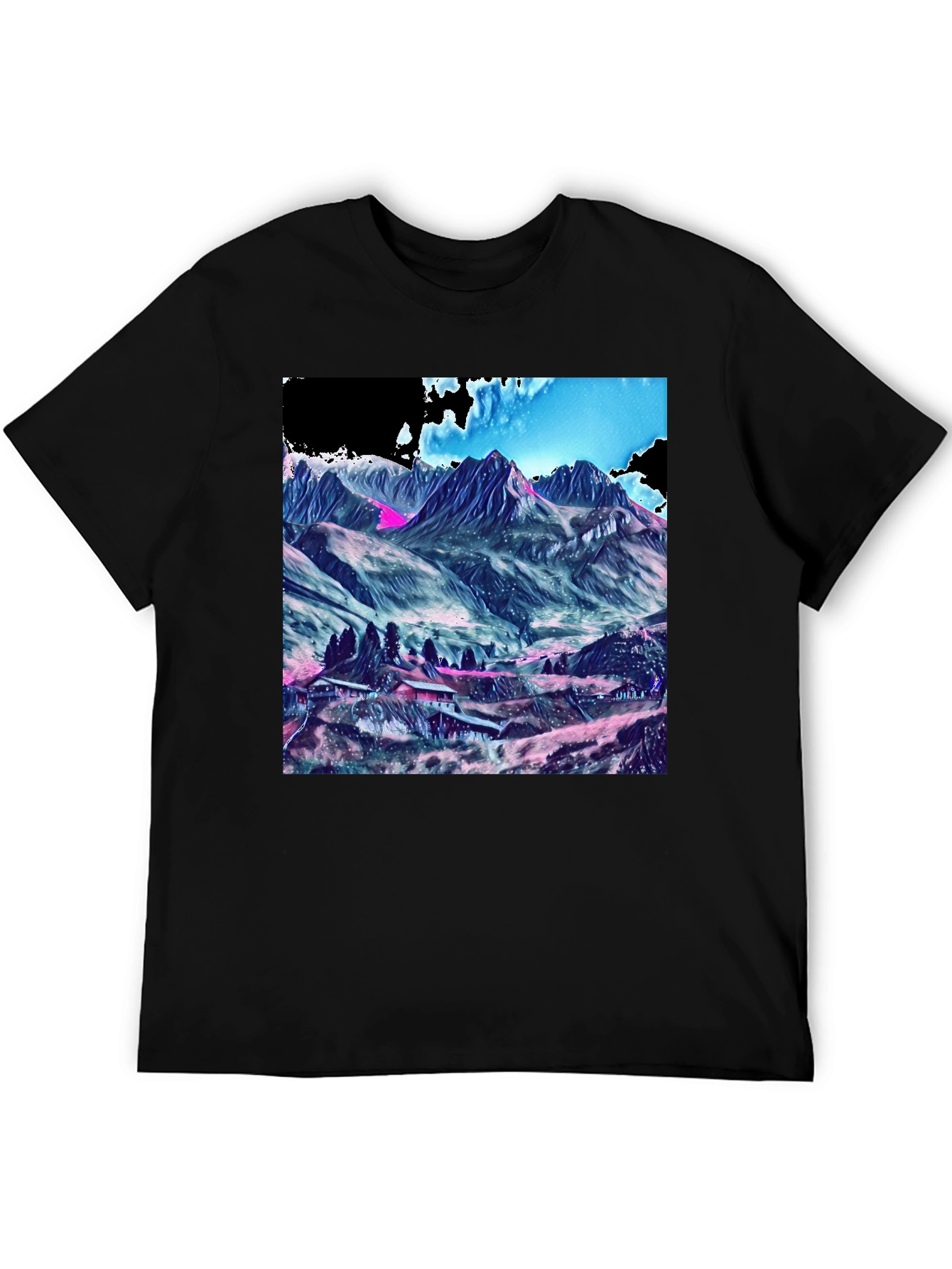 Mountains Graphic Tee - Stylish Black Cotton T-Shirt