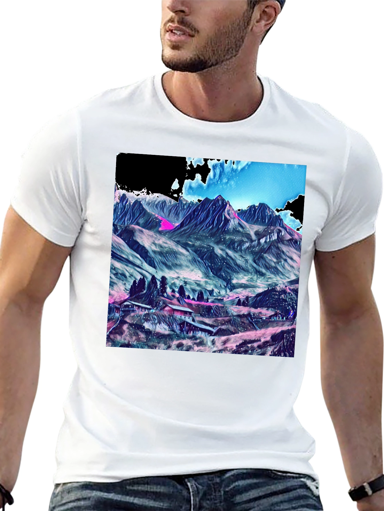 Mountains Graphic Tee - Stylish Black Cotton T-Shirt