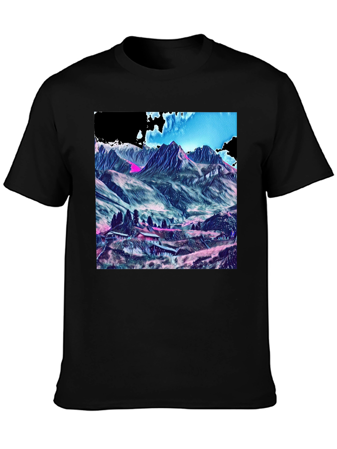 Mountains Graphic Tee - Stylish Black Cotton T-Shirt
