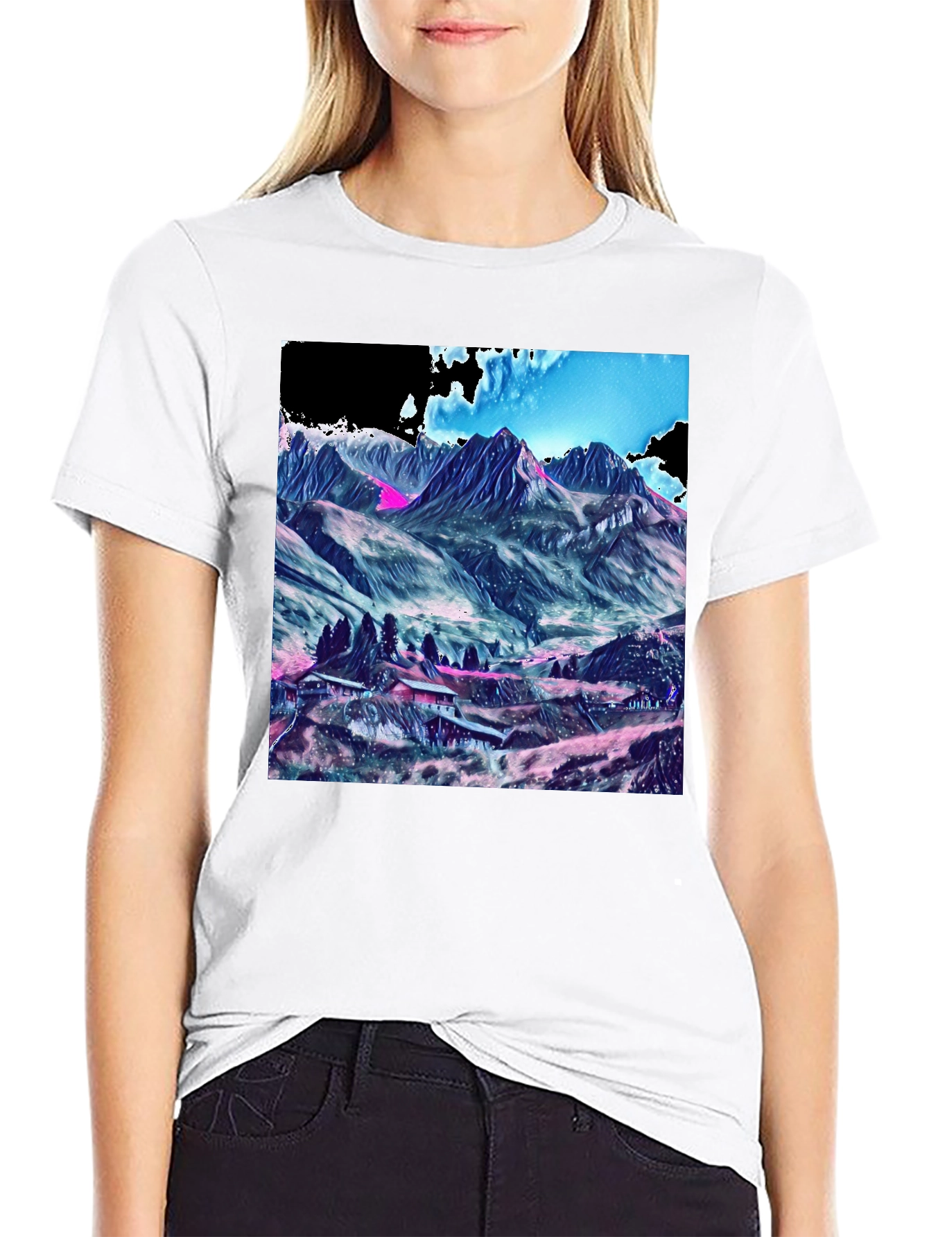 Mountains Graphic Tee - Stylish Black Cotton T-Shirt
