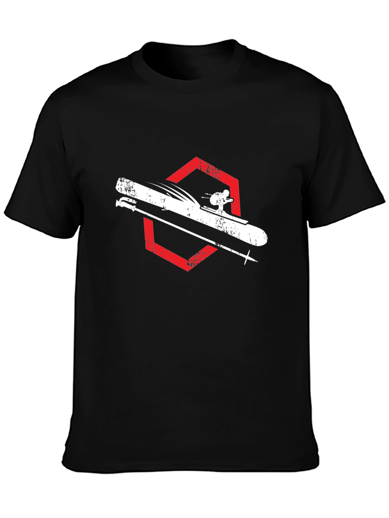 Skiing Graphic Tee - Black Cotton Shirt