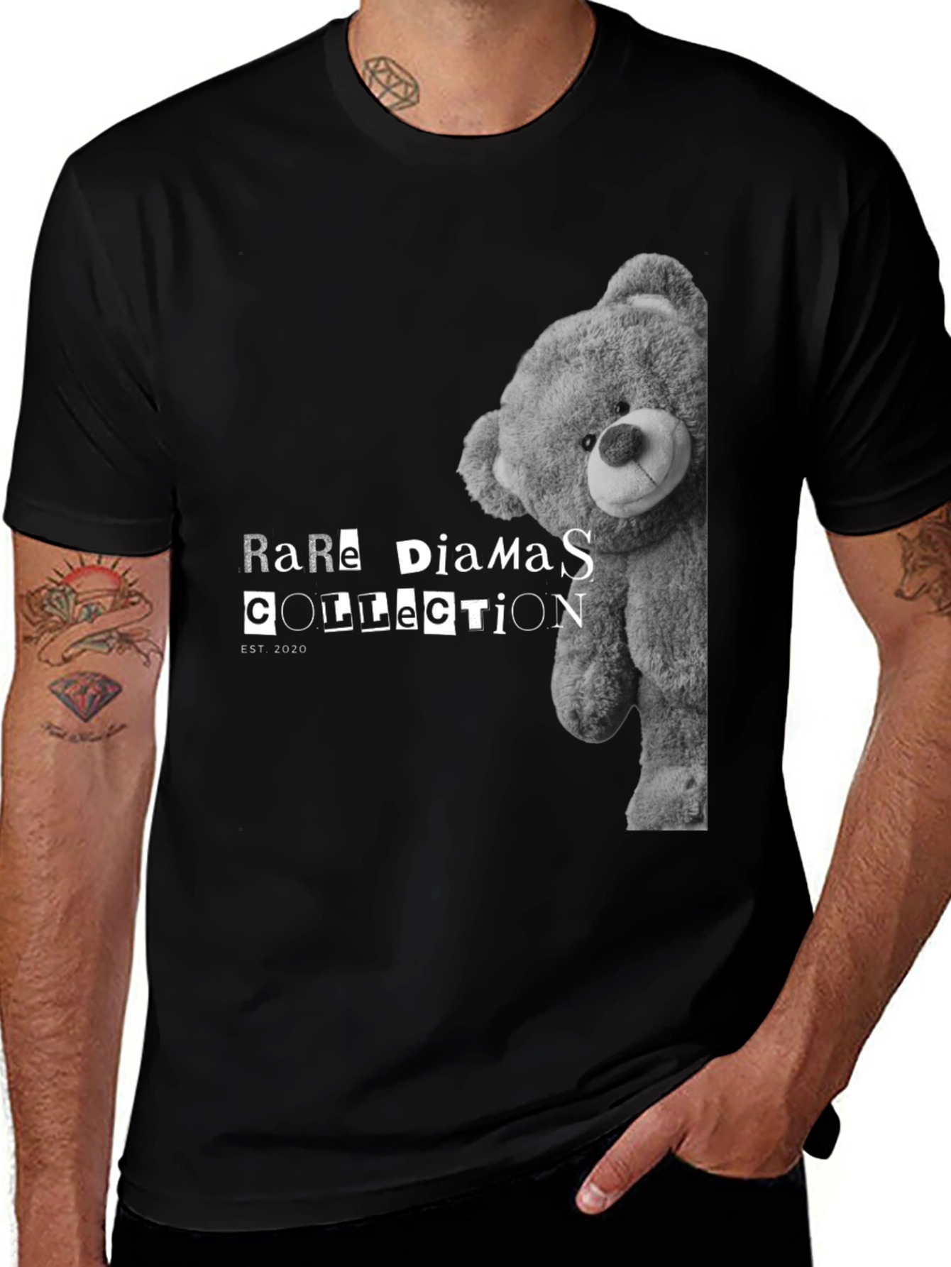 Rare Diamas Collection Teddy Bear Black T-Shirt