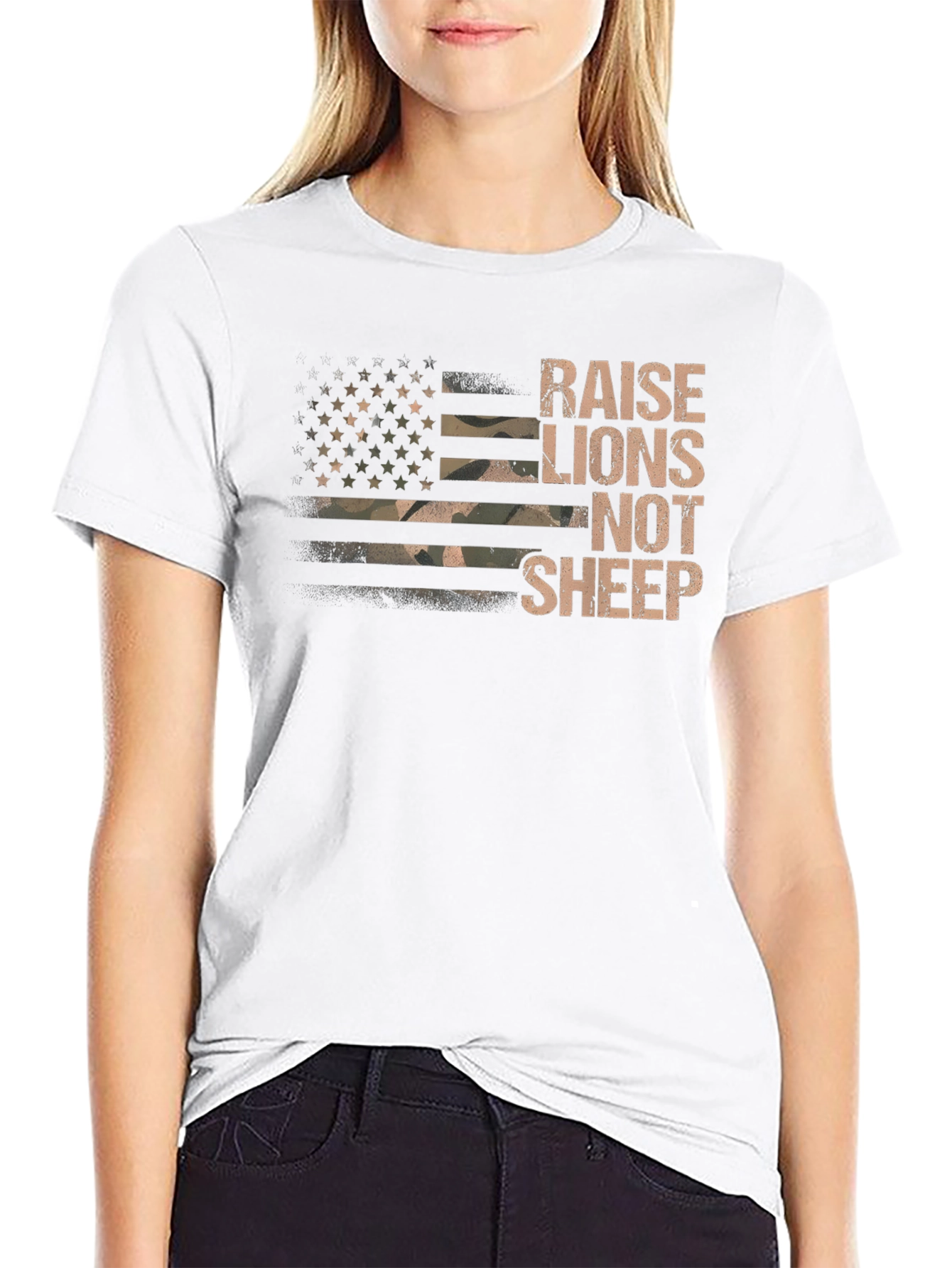 Raise Lions Not Sheep Graphic T-Shirt - Patriotic