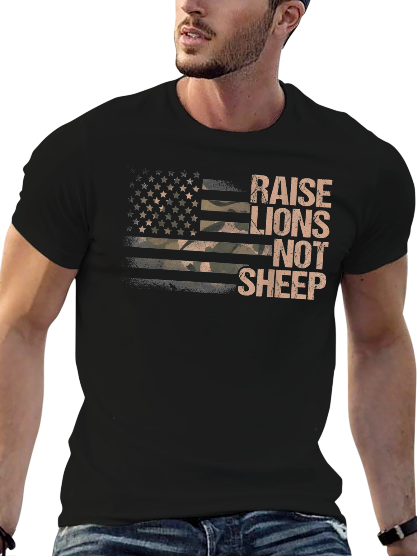 Raise Lions Not Sheep Graphic T-Shirt - Patriotic
